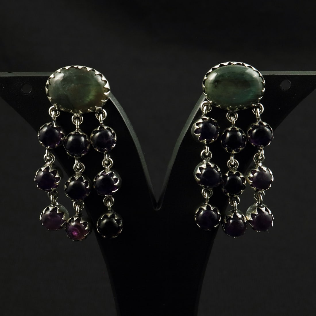 Natural Amethyst & Labradorite Sterling Silver Plated Handmade Stud Earring (1 of 3)