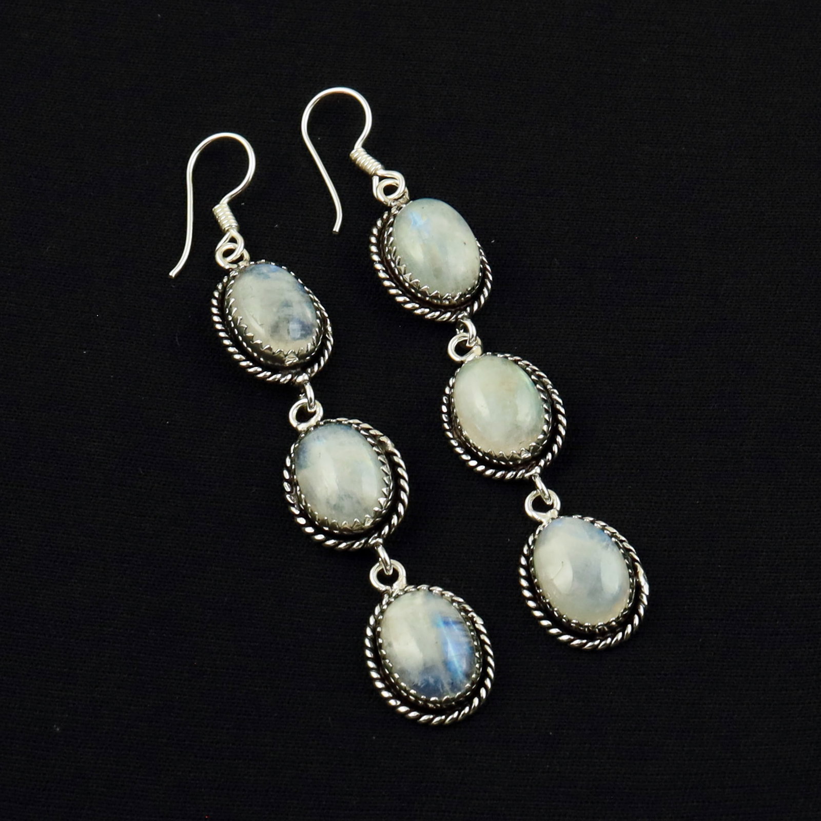 Natural Rainbow Moonstone Sterling Silver Plated Handmade Stud Earring: Product ID: 260702142039 Product - Handmade Silver Plated Stud Earring Metal - 92.5 Sterling Silver Plated Earring Type - Stud Gemstone - Rainbow Moonstone Gemstone Origin - India Gemstone Size - 10X1