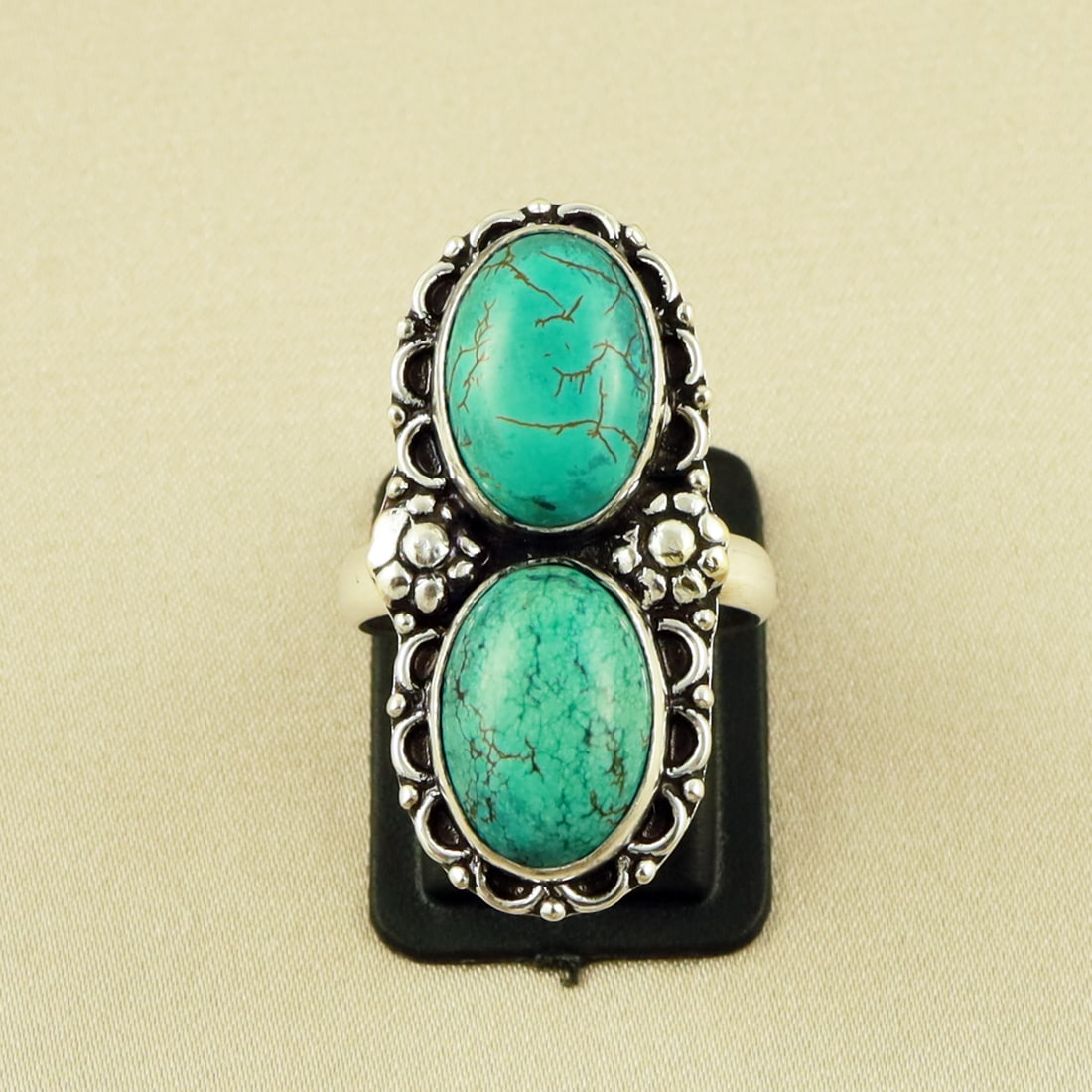 Natural Turquoise Sterling Silver Plated Handmade Ring - 7.5MM: Product ID: 260609122813 Product - Handmade Silver Plated Ring Metal - 92.5 Sterling Silver Plated Ring Size - 7.5MM Gemstone - Turquoise Gemstone Origin - Tibet Gemstone Size - 10X14 MM ( 2 Stone ) G
