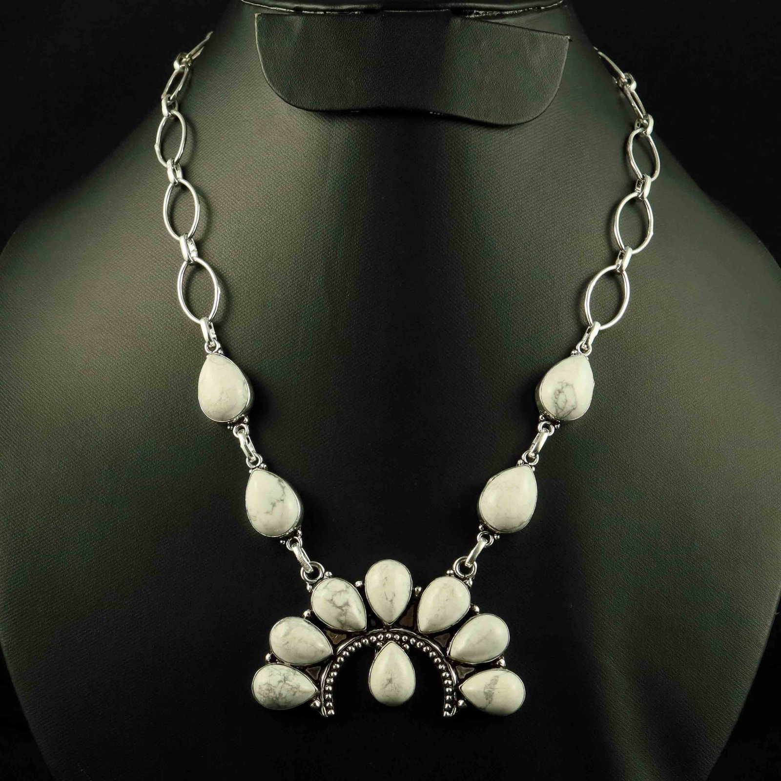 Natural Howlite Sterling Silver Plated Handmade Choker Necklace: Product ID: 260523130600 Product - Handmade Silver Plated Necklace Metal - 92.5 Sterling Silver Plated Necklace Length - 18 Inch Gemstone - Howlite Gemstone Size - 10X14 MM ( 8 Stone) 12 X16 ( 4 Stone