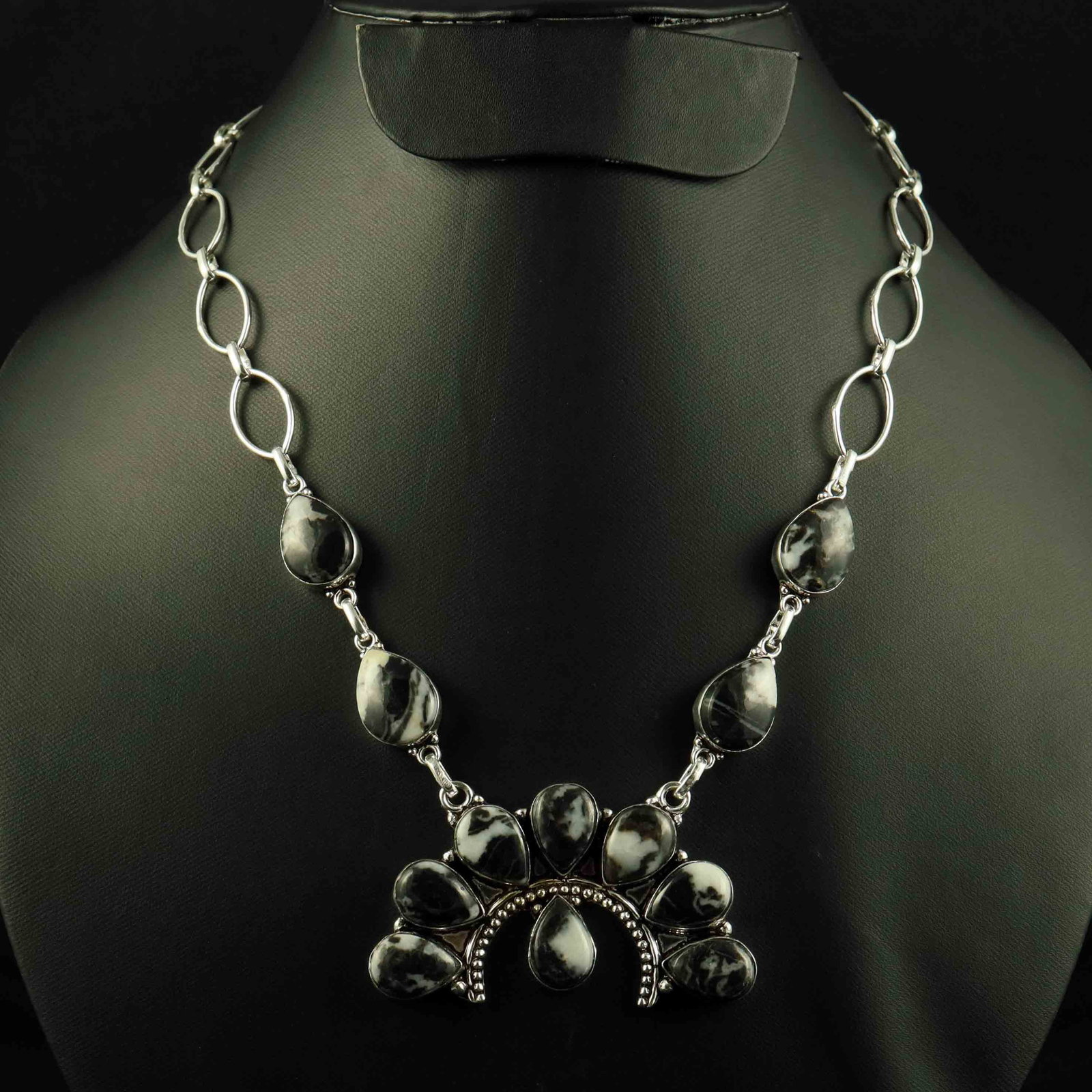 Natural Zebra Jasper Sterling Silver Plated Handmade Choker Necklace: Product ID: 260523130532 Product - Handmade Silver Plated Necklace Metal - 92.5 Sterling Silver Plated Necklace Length - 18 Inch Gemstone - Zebra Jasper Gemstone Size - 10X14 MM ( 8 Stone) 12 X16 ( 4 