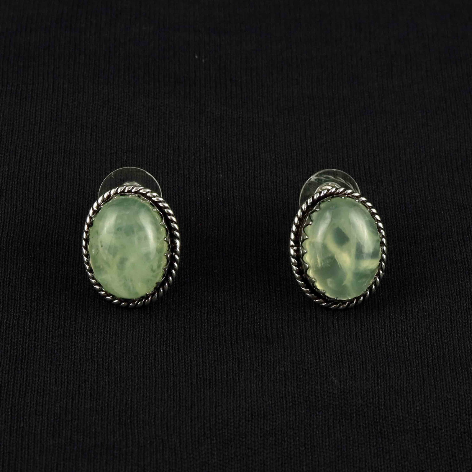 Natural Prehnite Sterling Silver Plated Handmade Stud Earring: Product ID: 260522163954 Product - Handmade Silver Plated Stud Earring Metal - 92.5 Sterling Silver Plated Earring Type - Stud Gemstone - Prehnite Gemstone Origin - South Africa Gemstone Size - 12X16 