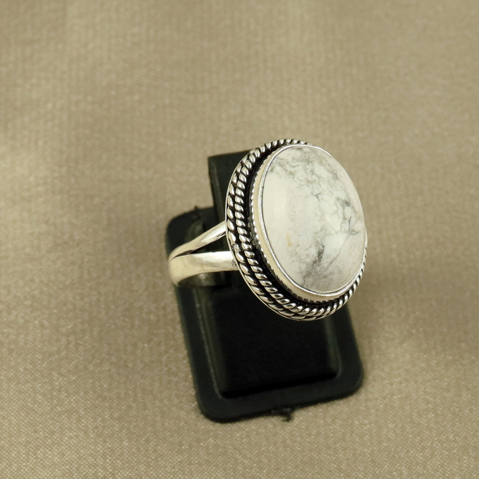 Natural Howlite Sterling Silver Plated Handmade Ring - 7.5MM: Product ID: 260520132918 Product - Handmade Silver Plated Ring Metal - 92.5 Sterling Silver Plated Ring Size - 7.5MM Gemstone - White Howlite Gemstone Origin - Canada Gemstone Size - 12X16 MM Gemstone