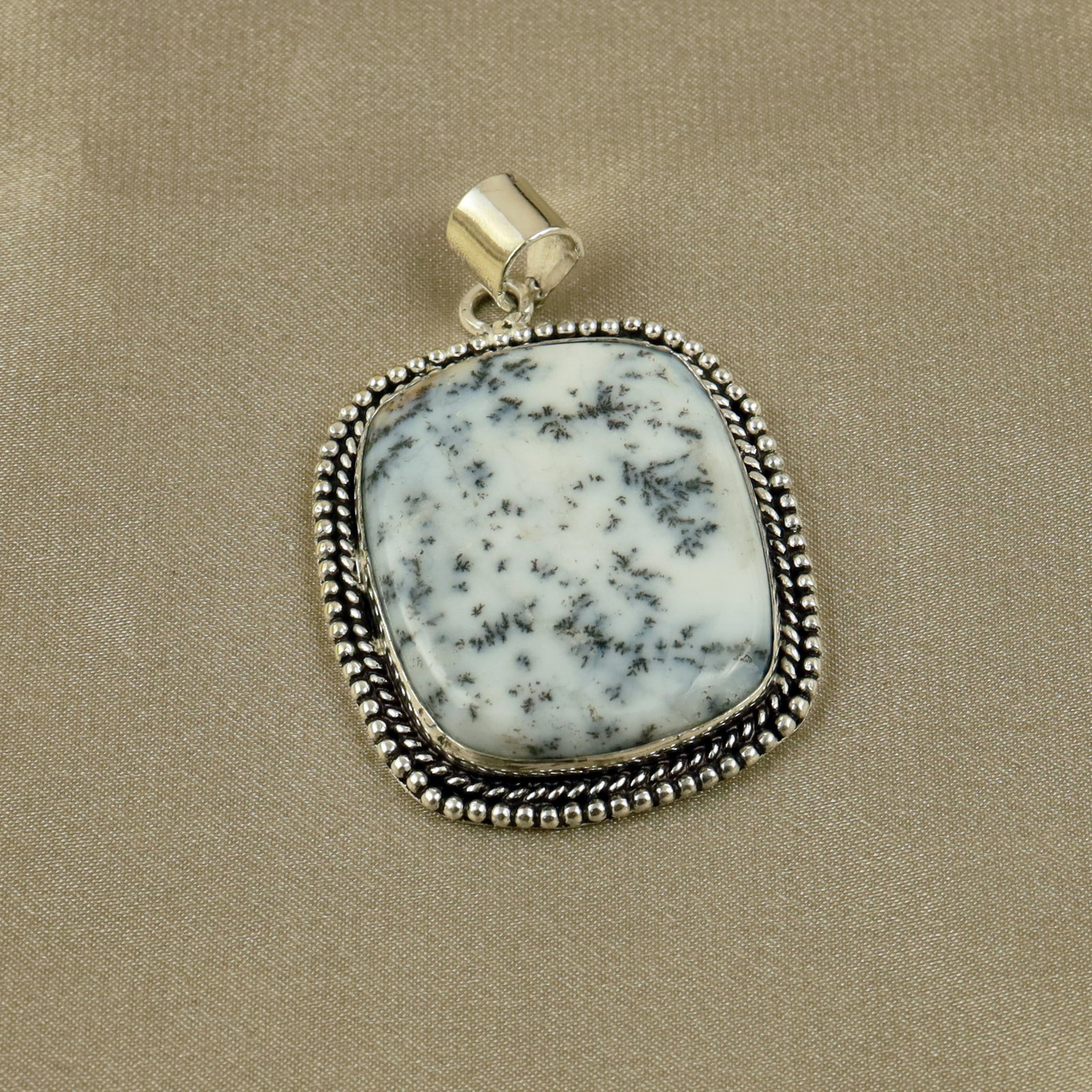 Natural Dendritic Opal Sterling Silver Plated Handmade Pendant: Product ID: 260518135416 Product - Handmade Silver Plated Pendant Metal - 92.5 Sterling Silver Plated Pendant Size - 4x3.5CM Gemstone - Dendritic Opal Gemstone Origin - Australia Gemstone Shape - Squa
