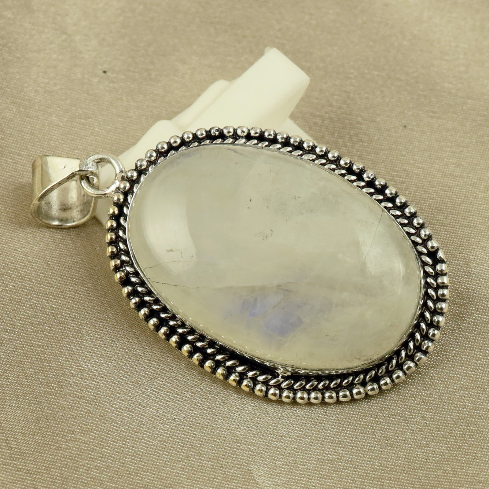 Natural Rainbow Moonstone Sterling Silver Plated Handmade Pendant (1 of 4)