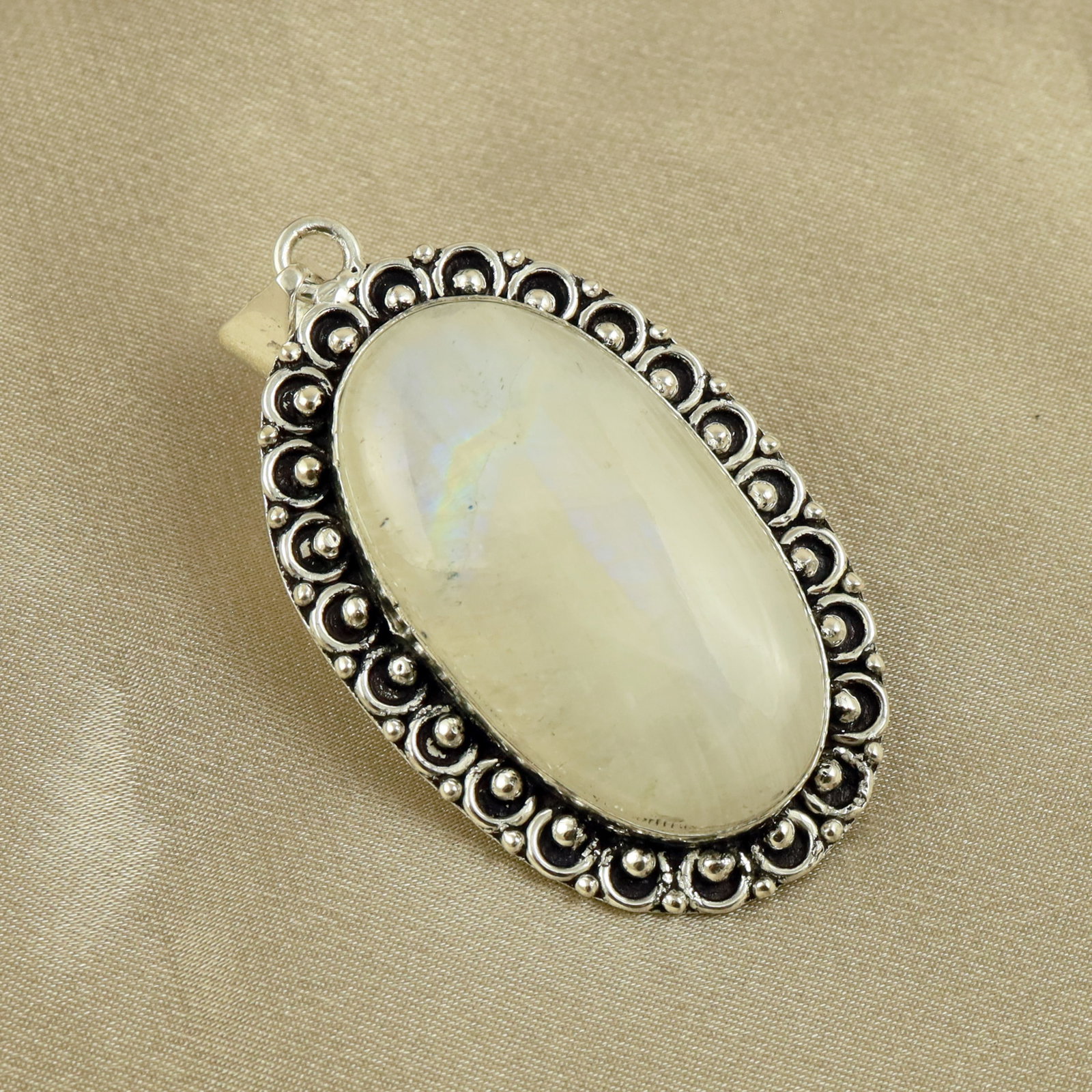 Natural Rainbow Moonstone Sterling Silver Plated Handmade Pendant (1 of 4)