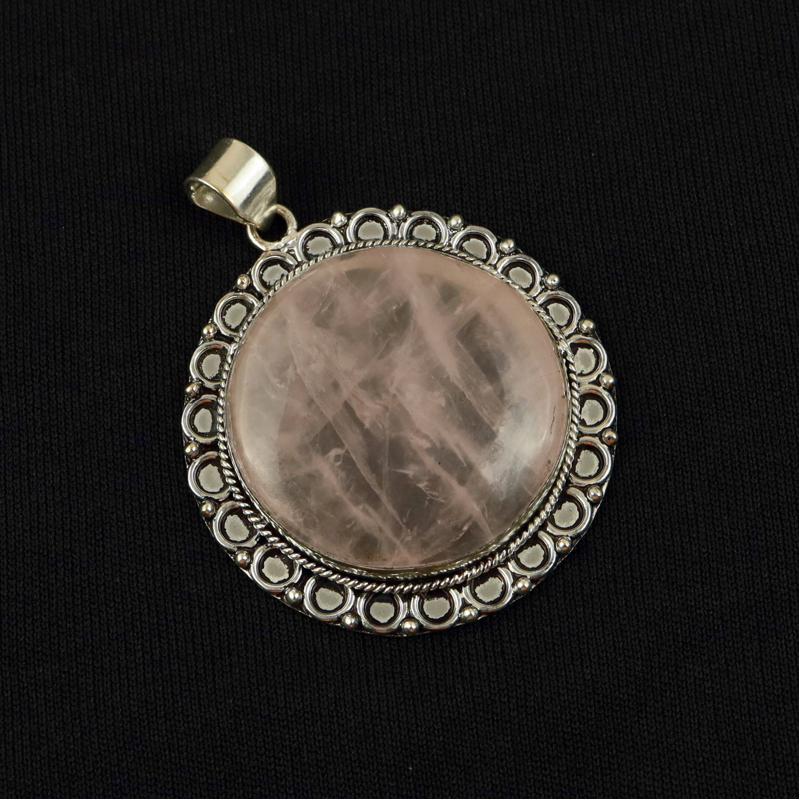 Natural Clear Rose Quartz Sterling Silver Plated Handmade Pendant: Product ID: 260517184733 Product - Handmade Silver Plated Pendant Metal - 92.5 Sterling Silver Plated Pendant Size - 4.5 CM Gemstone - Rose Quartz Gemstone Origin - Brazil Gemstone Shape - Round Penda