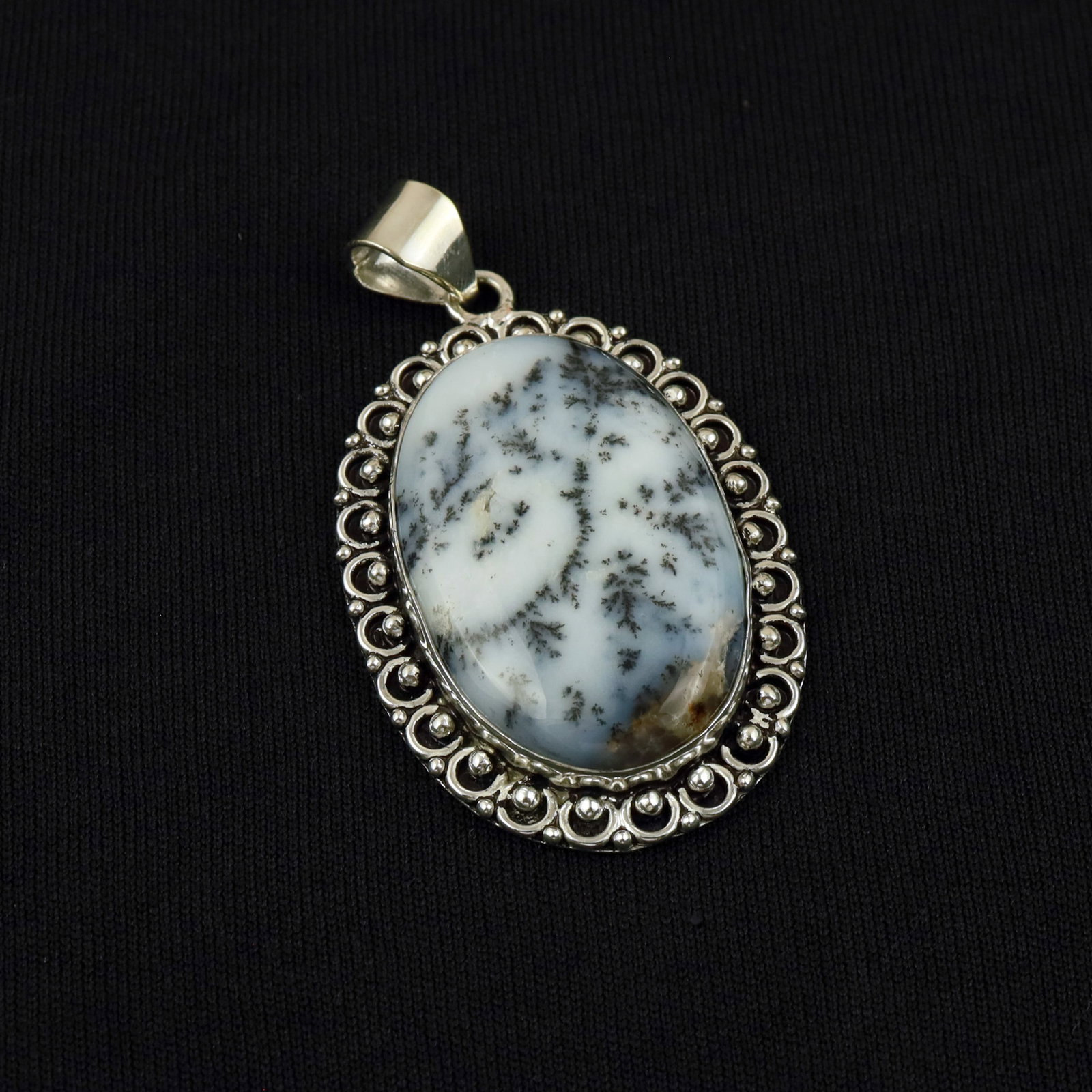 Natural Dendrite Opal Sterling Silver Plated Handmade Pendant (1 of 3)