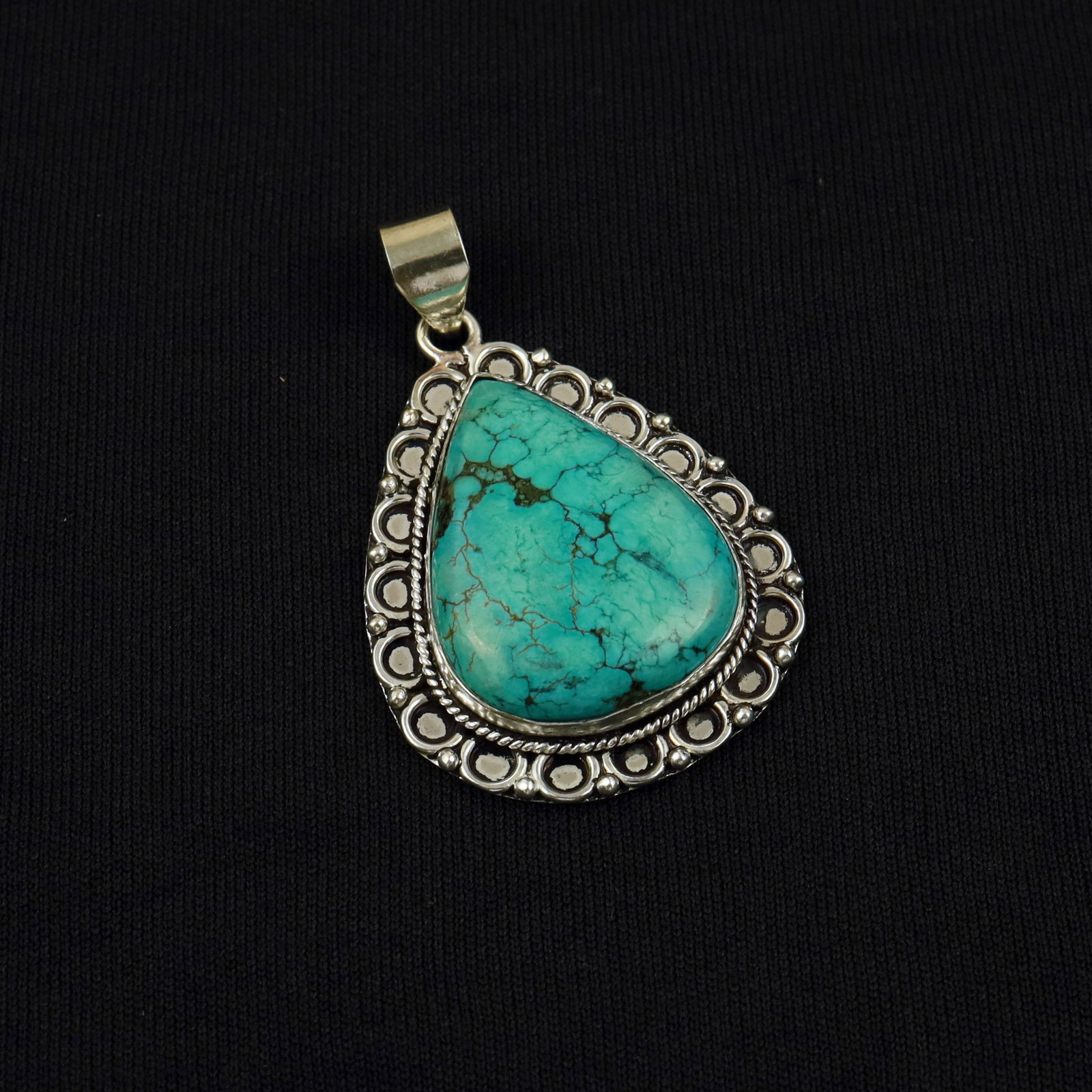 Natural Turquoise Sterling Silver Plated Handmade Pendant: Product ID: 260513103318 Product - Handmade Silver Plated Pendant Metal - 92.5 Sterling Silver Plated Pendant Size - 4.5x3.5 CM Gemstone - Turquoise Gemstone Origin - Tibet Gemstone Shape - Pear Penda
