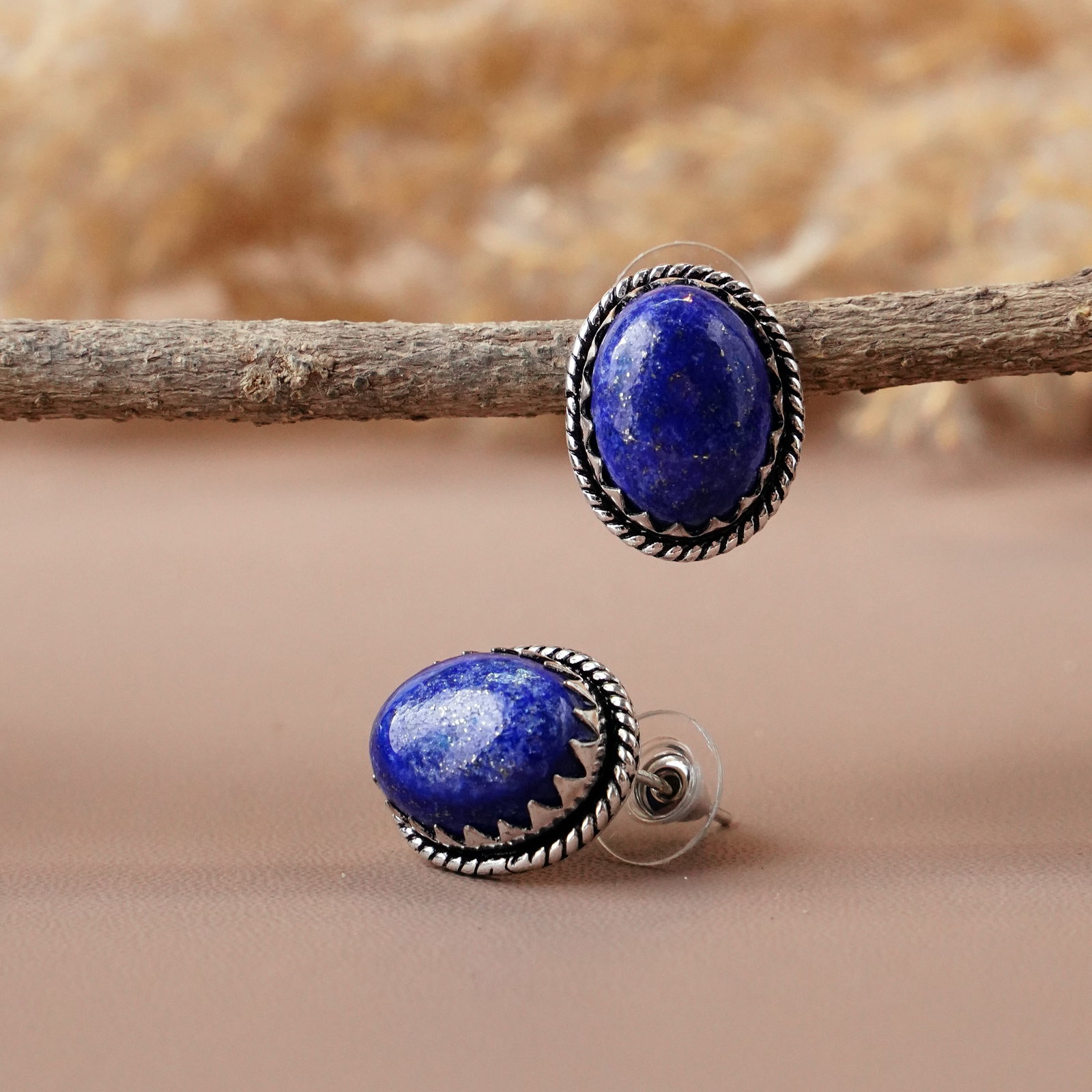 Natural Lapis Lazuli Sterling Silver Plated Handmade Stud Earring: Product ID: 260512145301 Product - Handmade Silver Plated Stud Earring Metal - 92.5 Sterling Silver Plated Earring Type - Stud Gemstone - Lapis Lazuli Gemstone Origin - Afghanistan Gemstone Size - 12X