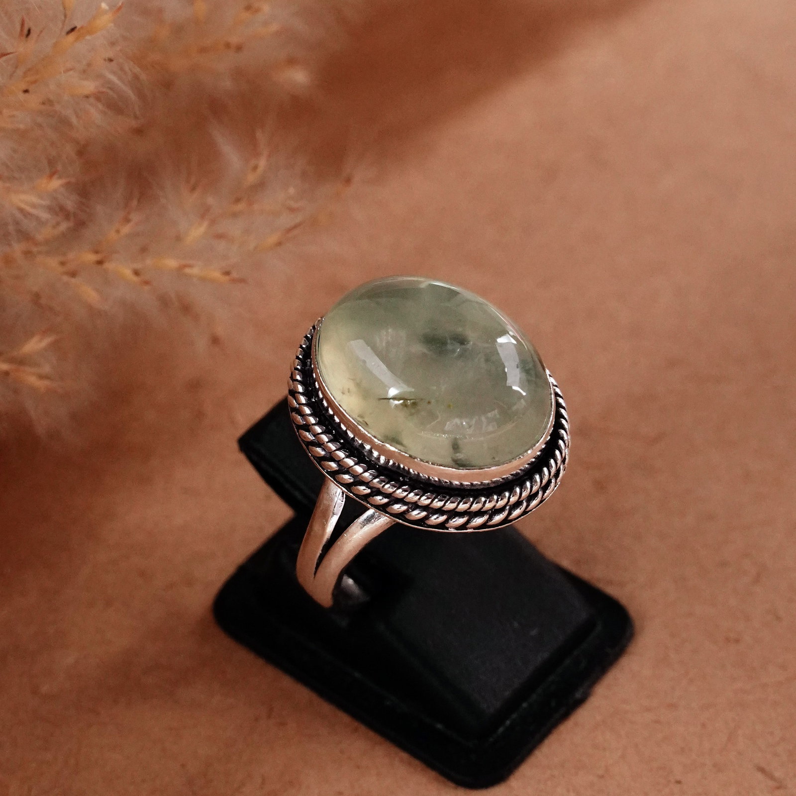 Natural Prehnite Sterling Silver Plated Handmade Ring - 8MM: Product ID: 260510124135 Product - Handmade Silver Plated Ring Metal - 92.5 Sterling Silver Plated Ring Size - 8MM Gemstone - Prehnite Gemstone Origin - South Africa Gemstone Size - 12X16 MM Gemstone 