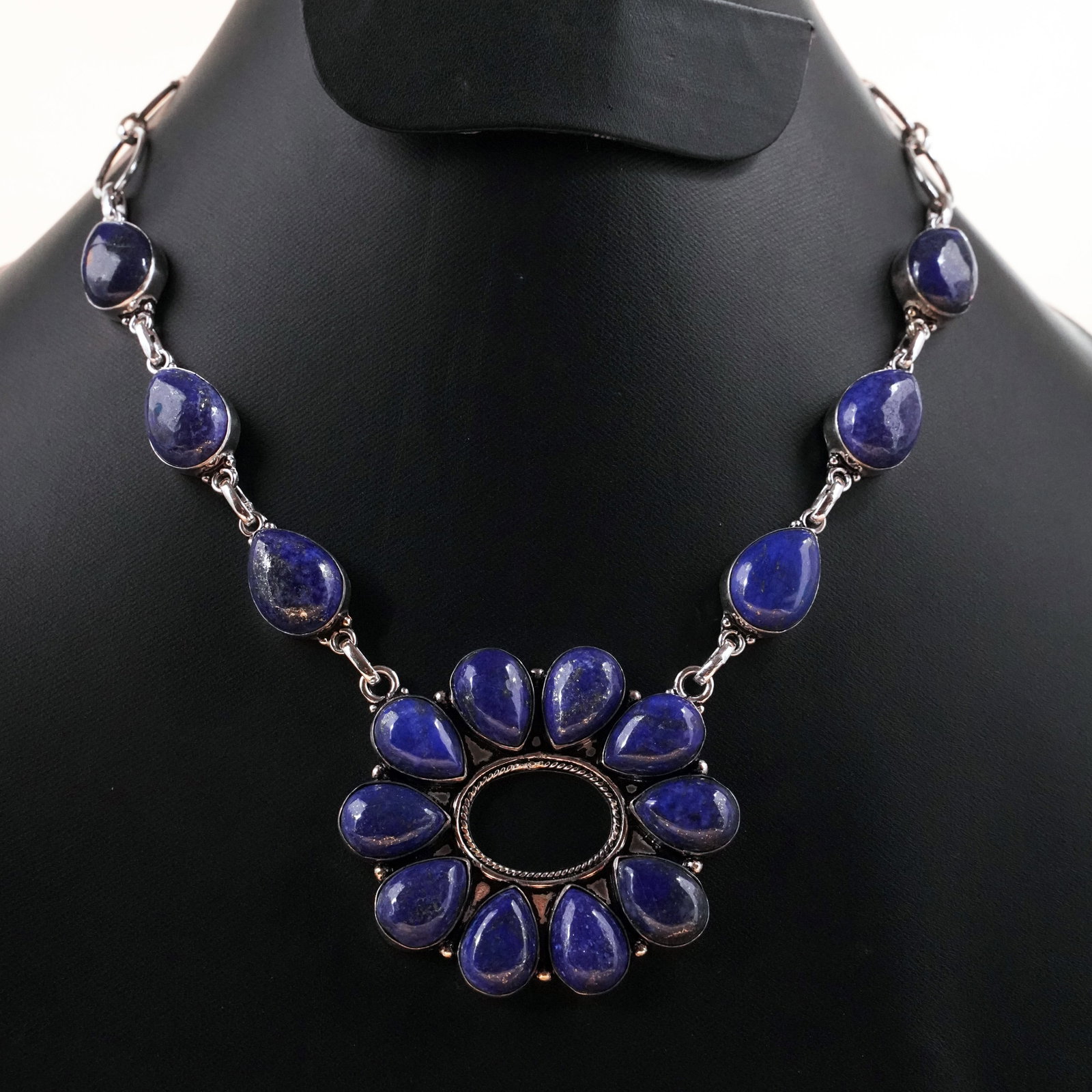 Natural Lapis Lazuli Sterling Silver Plated Handmade Choker Necklace: Product ID: 260503132059 Product - Handmade Silver Plated Necklace Metal - 92.5 Sterling Silver Plated Necklace Length - 18 Inch Gemstone - Lapis Lazuli Gemstone Size - 10X14 MM ( 10 Stone ), 12X16 MM