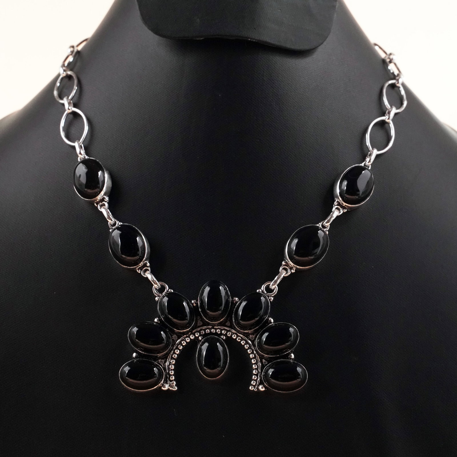 Natural Black Onyx Sterling Silver Plated Handmade Choker Necklace: Product ID: 260503124941 Product - Handmade Silver Plated Necklace Metal - 92.5 Sterling Silver Plated Necklace Length - 18 Inch Gemstone - Black Onyx Gemstone Size - 10X14 MM ( 8 Stone) 12 X16 ( 4 St