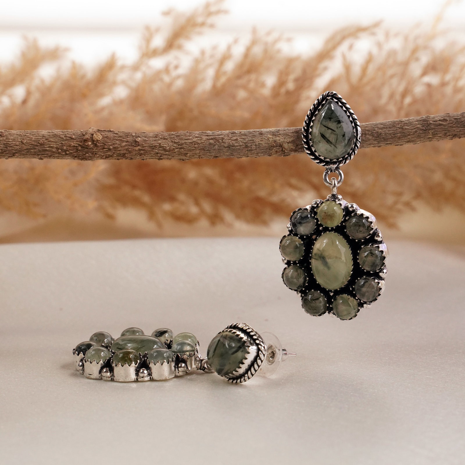 Natural Prehnite Sterling Silver Plated Handmade Stud Earring: Product ID: 260502133052 Product - Handmade Silver Plated Stud Earring Metal - 92.5 Sterling Silver Plated Earring Type - Stud Gemstone - Prehnite Gemstone Origin - South Africa Gemstone Size - 10X14 