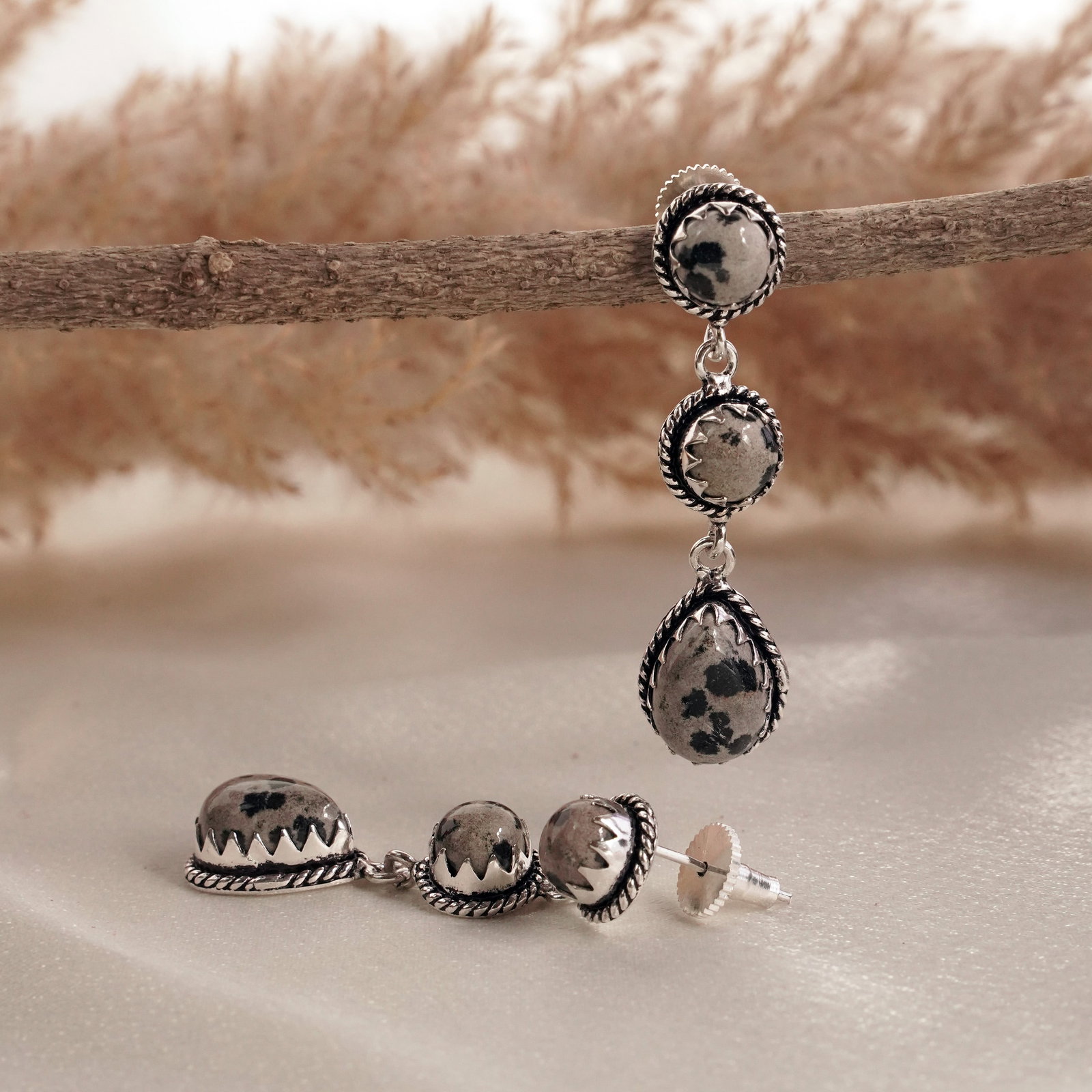 Natural Dalmatian Sterling Silver Plated Handmade Stud Earring (1 of 3)