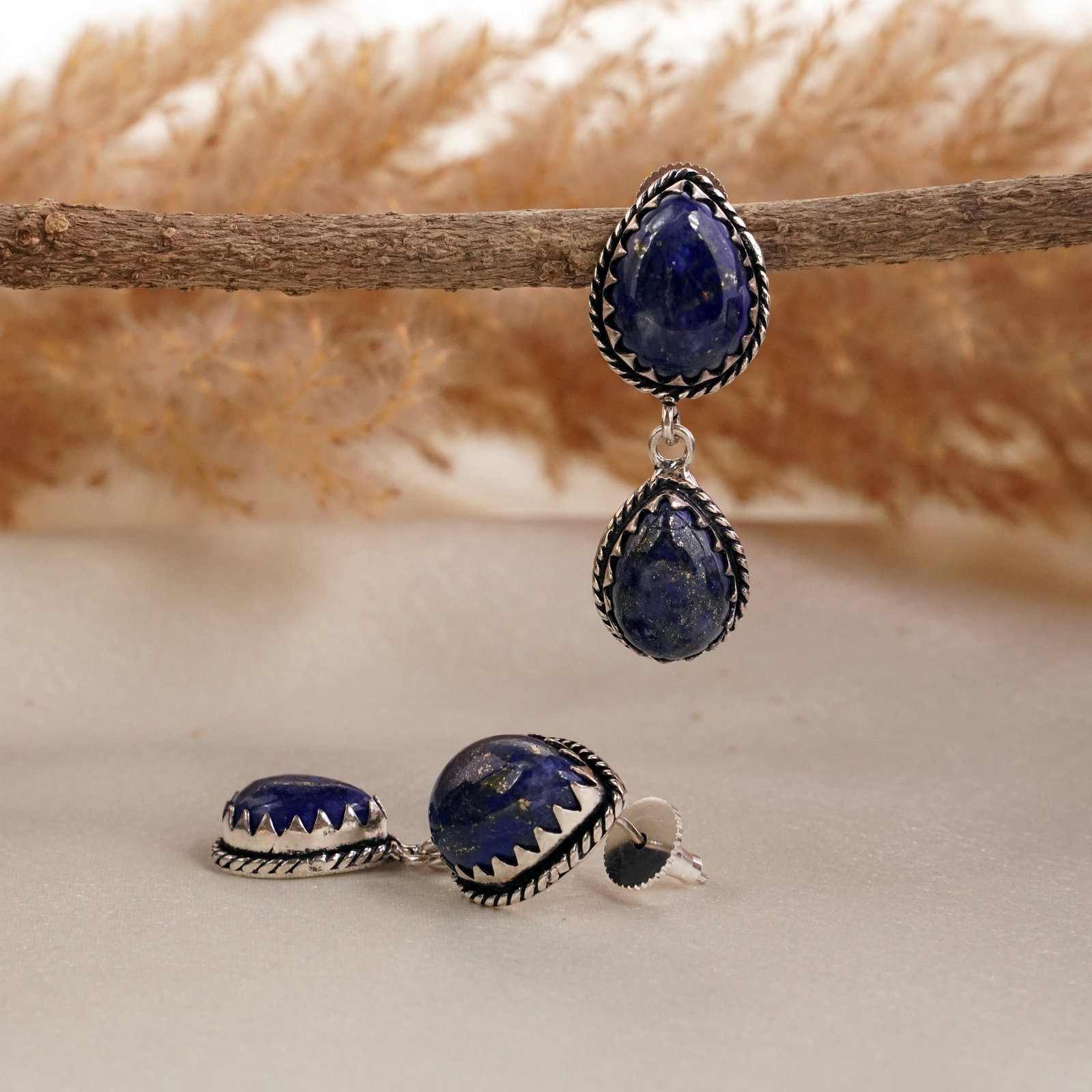Natural Lapis Lazuli Sterling Silver Plated Handmade Stud Earring: Product ID: 260502131540 Product - Handmade Silver Plated Stud Earring Metal - 92.5 Sterling Silver Plated Earring Type - Stud Gemstone - Lapis Lazuli Gemstone Origin - Afghanistan Gemstone Size - 12X