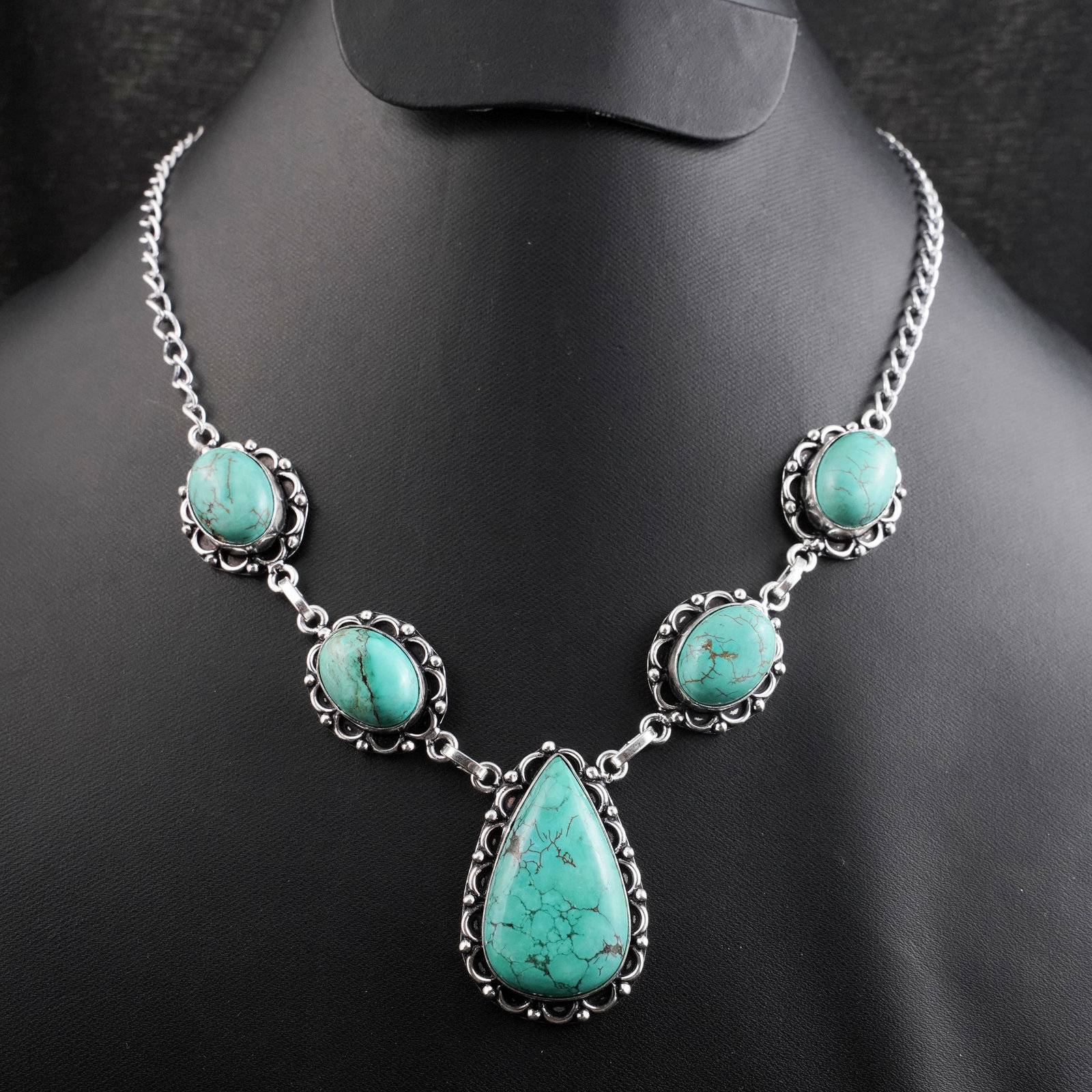 Natural Turquoise Sterling Silver Plated Handmade Choker Necklace: Product ID: 260430173918 Product - Handmade Sterling Silver Plated Necklace Metal - 92.5 Sterling Silver Plated Necklace Length - 18 Inch Gemstone - Turquoise Gemstone Size - 12X16 MM (4 Stone), 3.5X2
