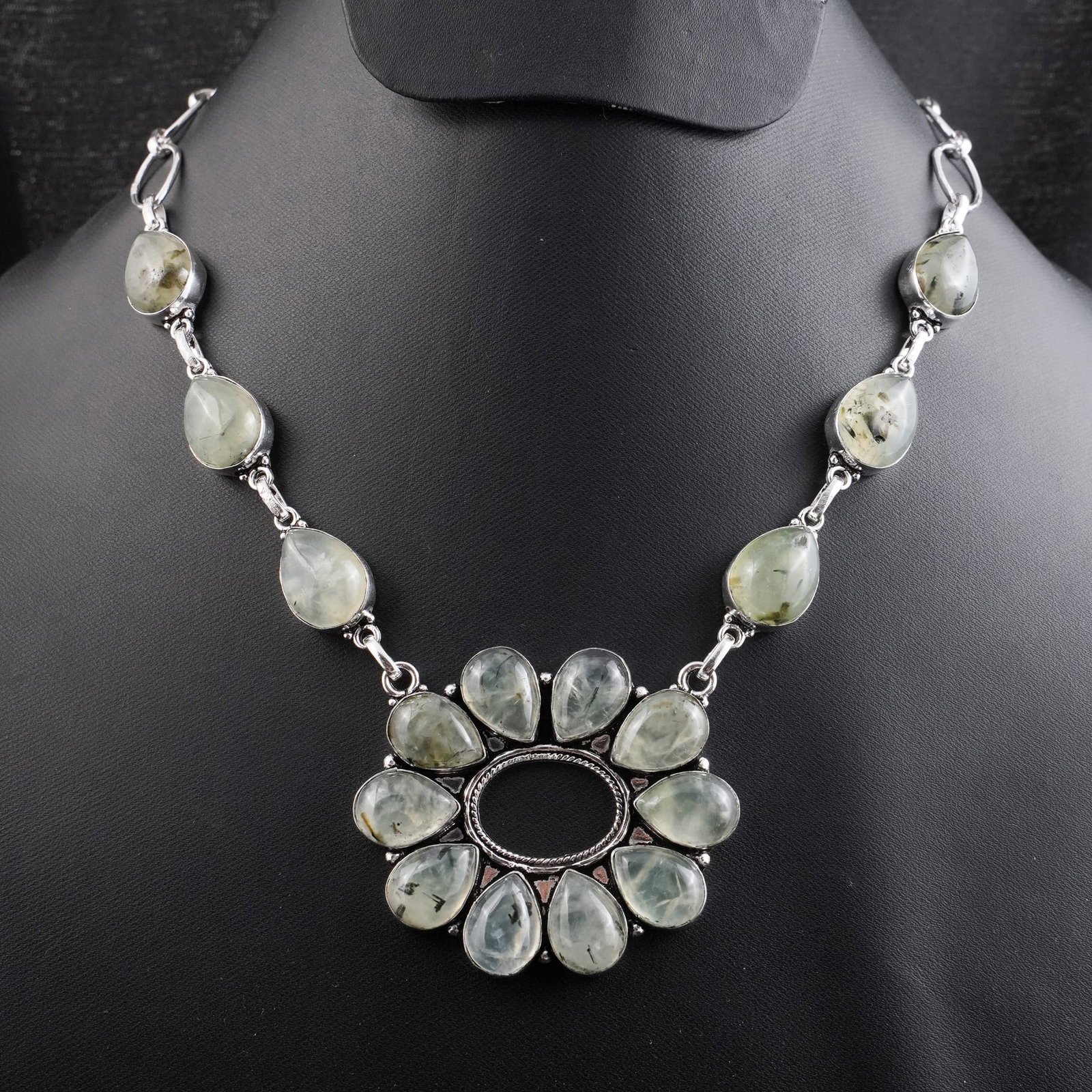 Natural Prehnite Sterling Silver Plated Handmade Choker Necklace: Product ID: 260430144339 Product - Handmade Silver Plated Necklace Metal - 92.5 Sterling Silver Plated Necklace Length - 18 Inch Gemstone - Prehnite Gemstone Size - 10X14 MM ( 10 Stone ), 12X16 MM ( 6