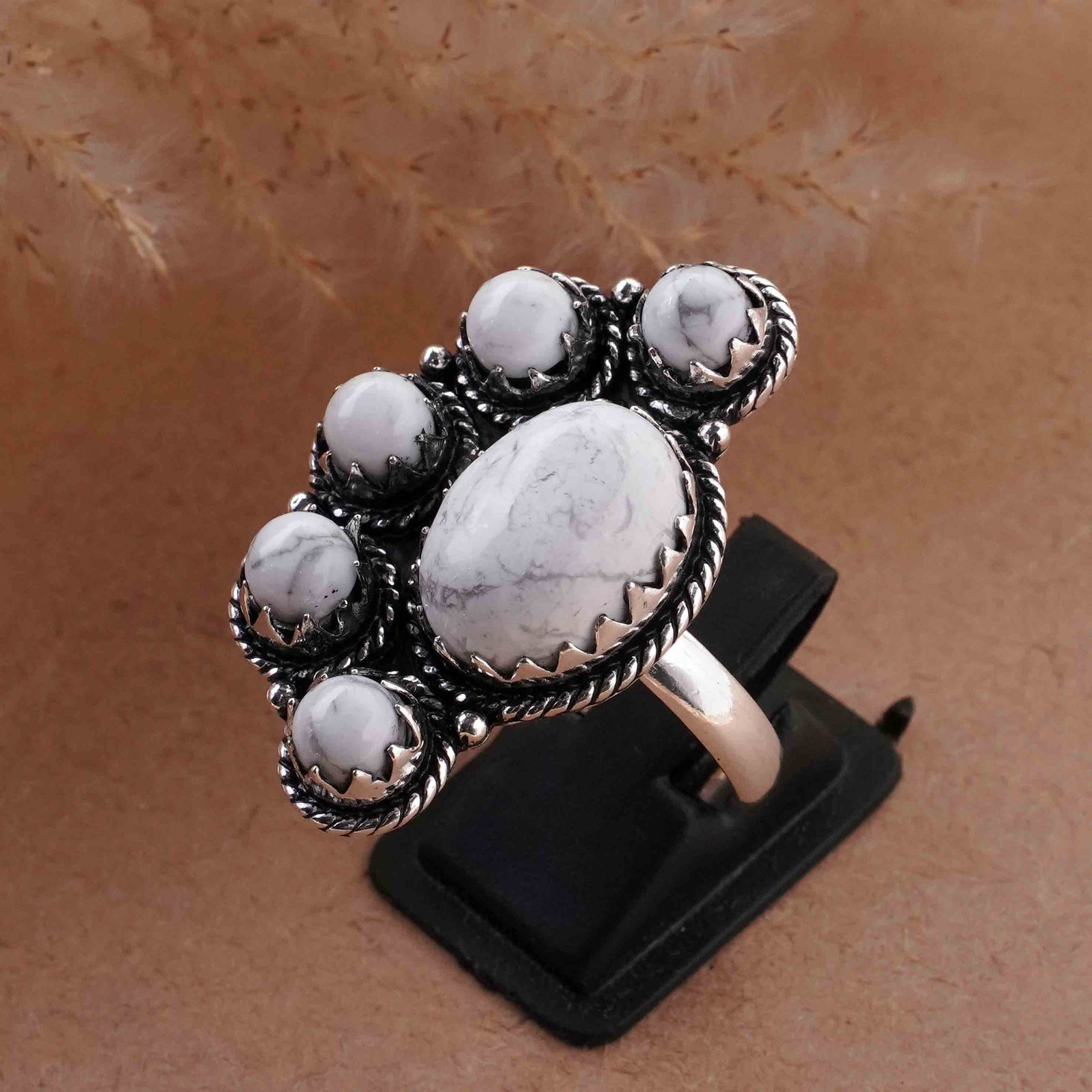 Natural Howlite Sterling Silver Plated Handmade Ring - 10MM: Product ID: 260418123342 Product - Handmade Silver Plated Ring Metal - 92.5 Sterling Silver Plated Ring Size - 10MM Gemstone - Howlite Gemstone Origin - Canada Gemstone Size - 12X16 MM ( 1 Stone ) / 6