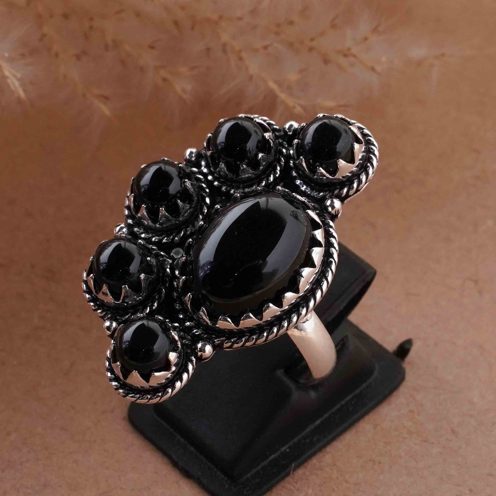 Natural Black Onyx Sterling Silver Plated Handmade Ring - 9MM (1 of 3)