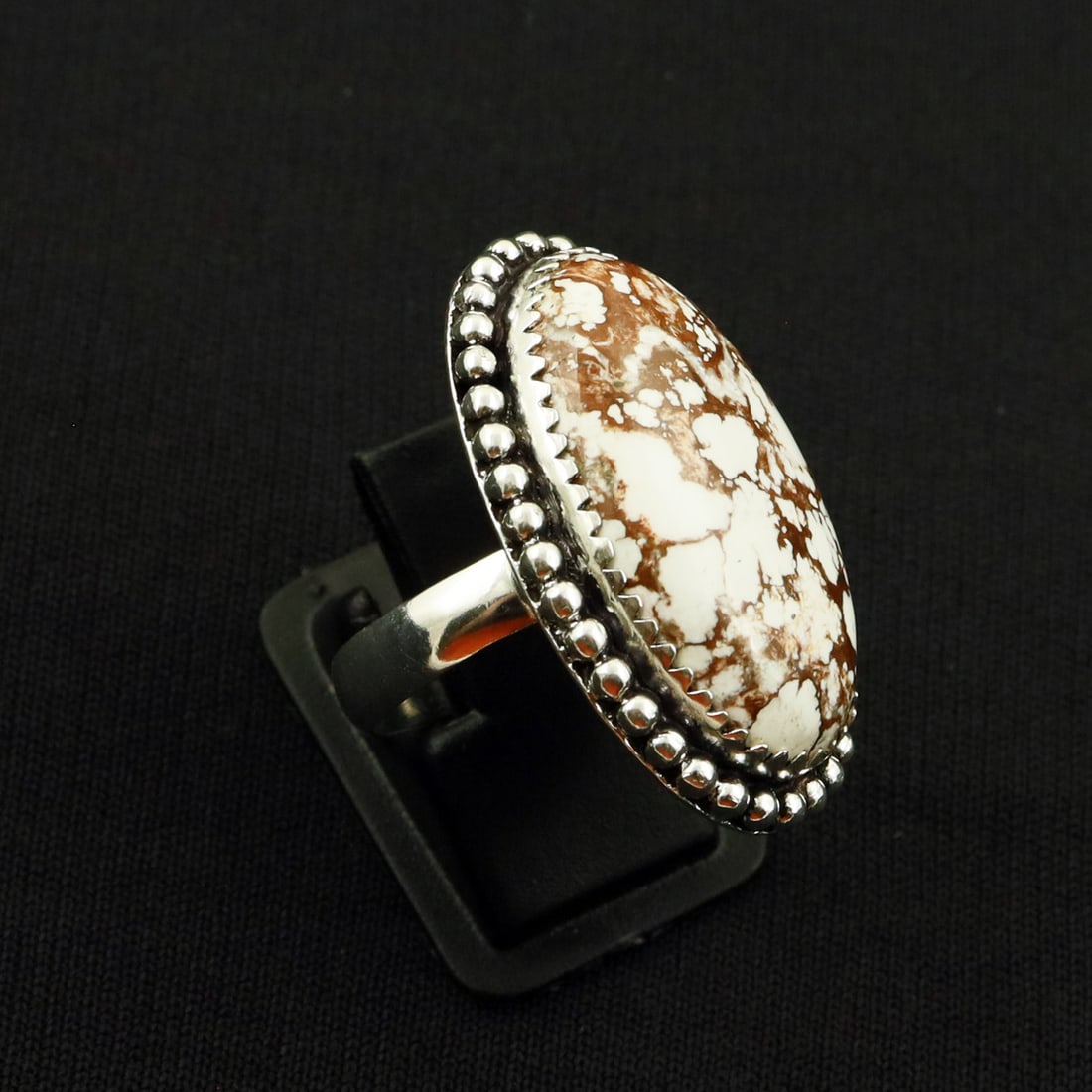 Natural Wild Horse 2 Micron Sterling Silver Plated Handmade Ring - 9MM ( Adjustable): Product ID: 260722115954 Product - Handmade Silver Plated Ring Metal - 92.5 2 Micron Sterling Silver Plated Ring Size - 9MM ( Adjustable) Gemstone - Wild Horse Gemstone Origin - United States Gemstone