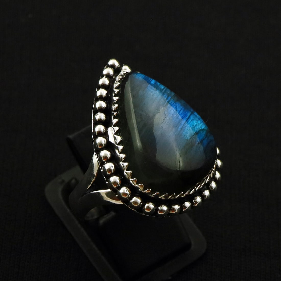 Natural Labradorite 2 Micron Sterling Silver Plated Handmade Ring - 8MM: Product ID: 260721154959 Product - Handmade Silver Plated Ring Metal - 92.5 2 Micron Sterling Silver Plated Ring Size - 8MM Gemstone - Labradorite Gemstone Origin - Canada Gemstone Size - 2X1.5 CM Gem