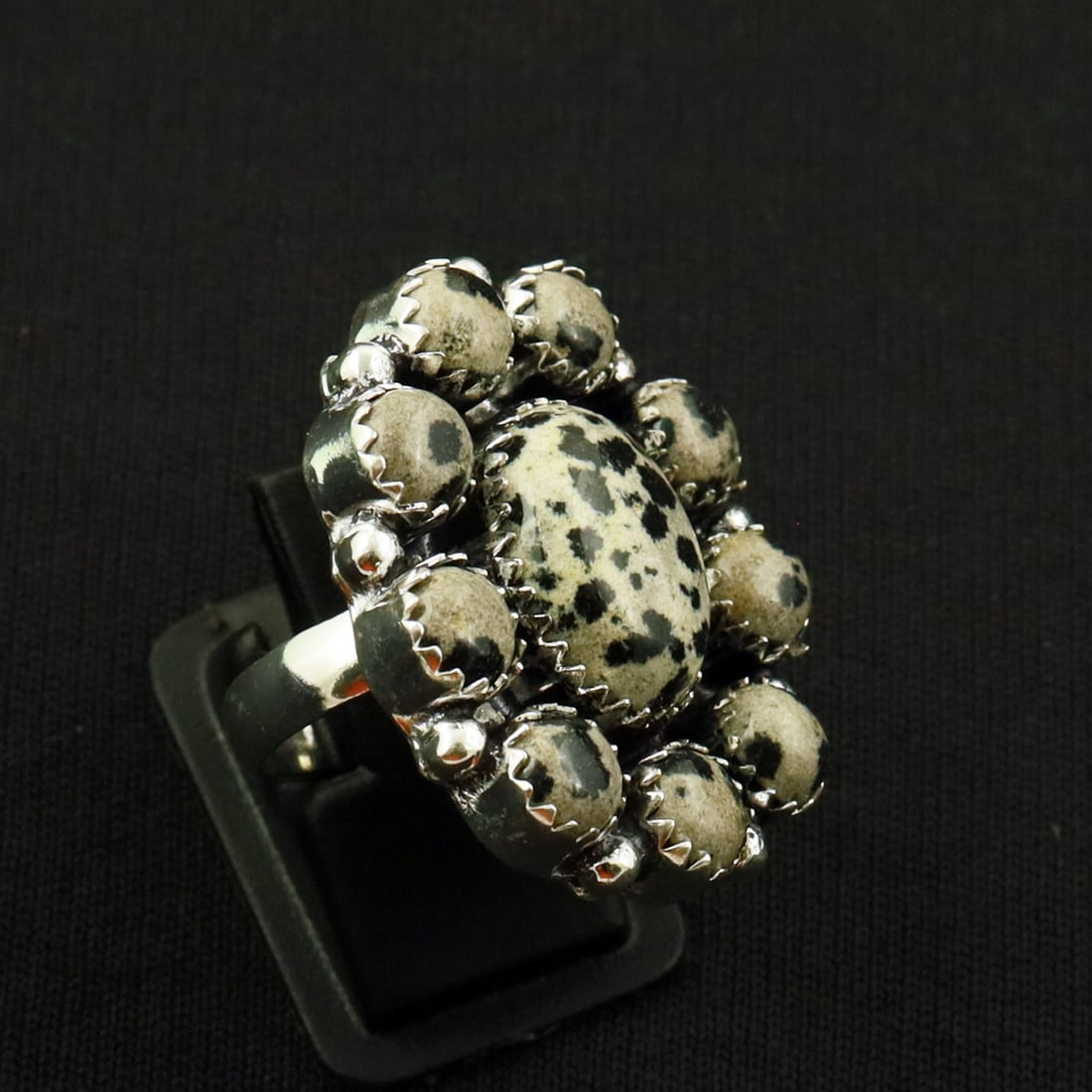 Natural Dalmatian Jasper Sterling Silver 2-Micron Plated Handmade Ring - 6.5MM: Product ID: 260717150701 Product - Handmade Silver Plated Ring Metal - 92.5 Sterling Silver Plated Ring Size - 6.5MM Gemstone - Dalmatian Jasper Gemstone Origin - Mexico Gemstone Size - 12X16 MM ( 1 S