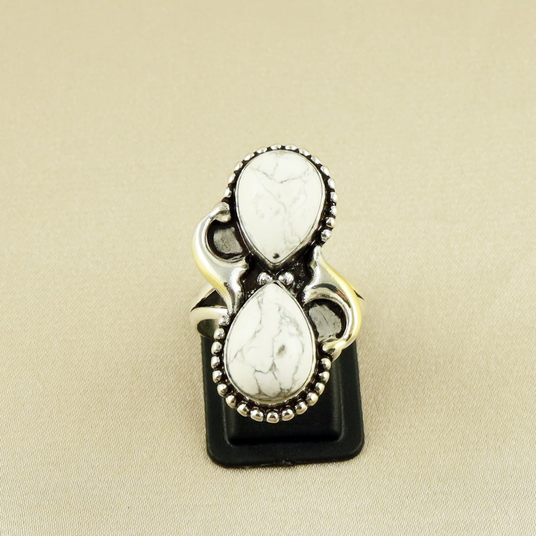 Natural Howlite Sterling Silver Plated Handmade Ring - 8.5MM (1 of 3)
