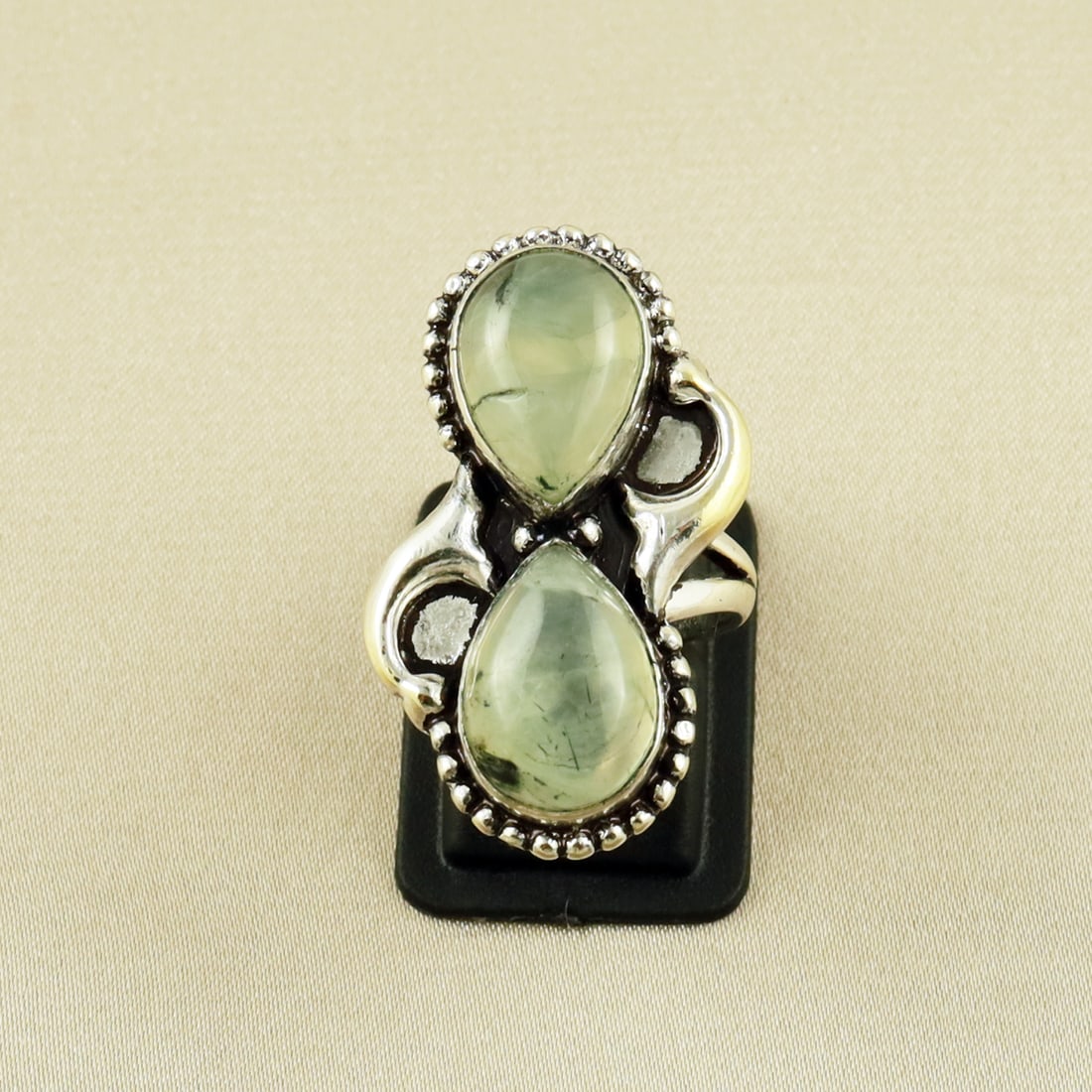 Natural Prehnite Sterling Silver Plated Handmade Ring - 6.5MM: Product ID: 260609124319 Product - Handmade Silver Plated Ring Metal - 92.5 Sterling Silver Plated Ring Size - 6.5MM Gemstone - Prehnite Gemstone Origin - South Africa Gemstone Size - 10X14 MM ( 2 Sto