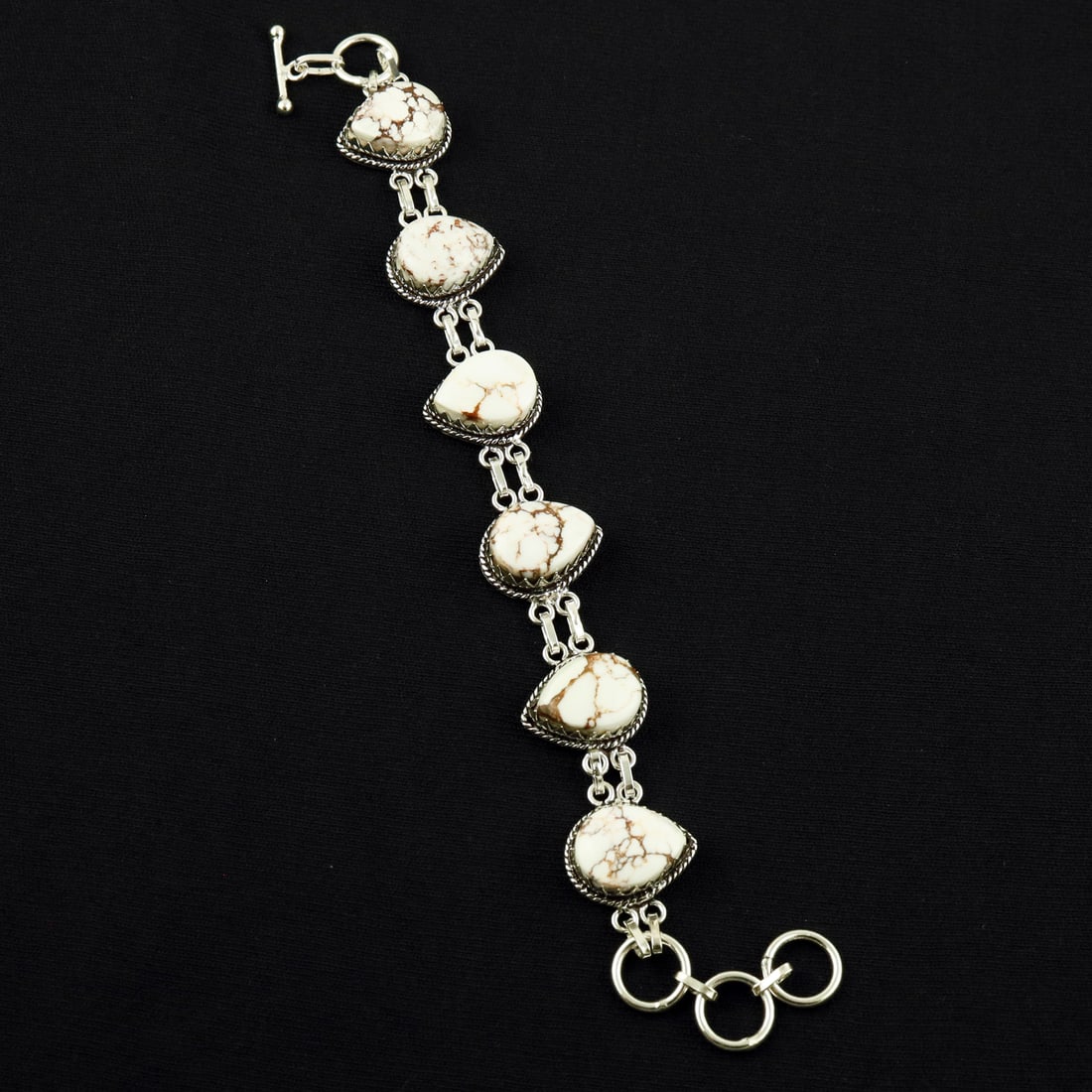 Natural Wild Horse Sterling Silver Plated Handmade Bracelet: Product ID: 260608190850 Product - Handmade Silver Plated Bracelet Metal - 92.5 Sterling Silver Plated Bracelet Length - 6 Inch + 2 Inch Gemstone - Wild Horse Gemstone Size -12X16 ( 6 Stone) Gemstone 