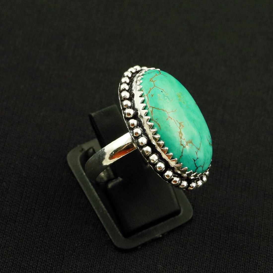 Natural Turquoise 2 Micron Sterling Silver Plated Handmade Ring - 8.5MM: Product ID: 260802141112 Product - Handmade Silver Plated Ring Metal - 92.5 2 Micron Sterling Silver Plated Ring Size - 8.5MM Gemstone - Turquoise Gemstone Origin - Tibet Gemstone Size - 2.5X1.5 CM Ge