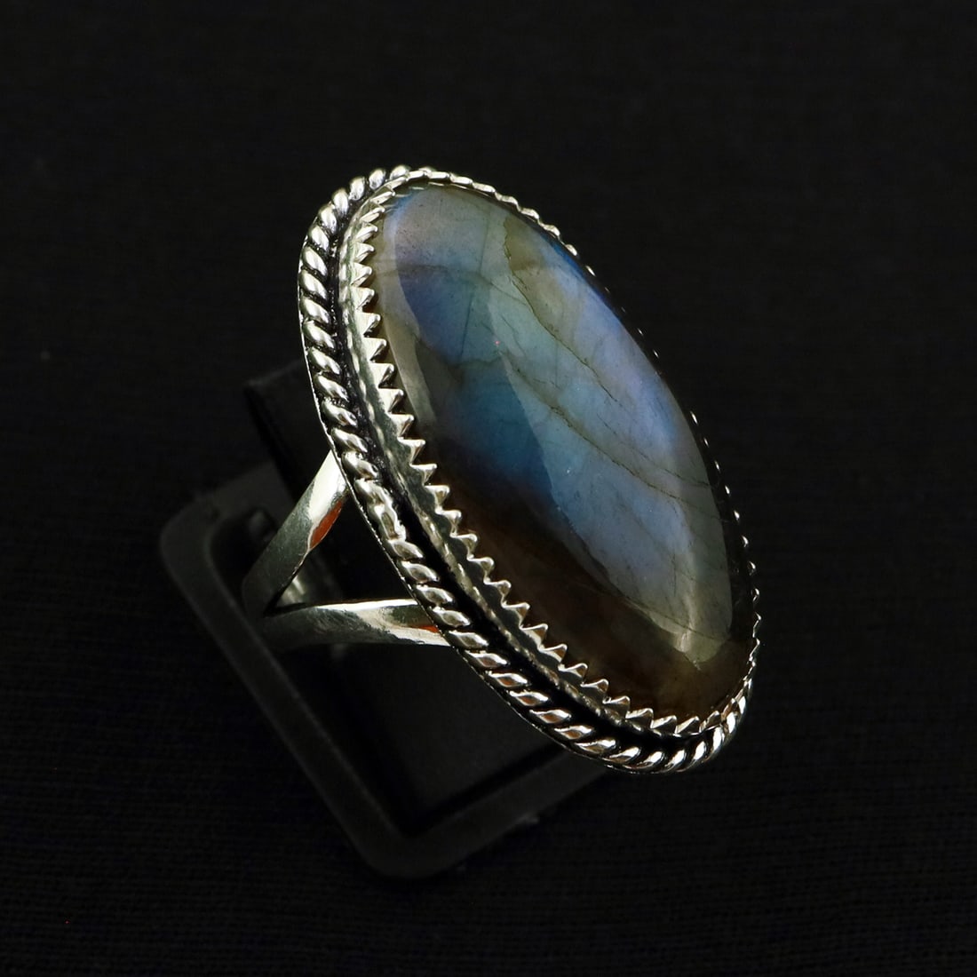 Natural Labradorite 2 Micron Sterling Silver Plated Handmade Ring - 9.5MM ( Adjustable ): Product ID: 260731114605 Product - Handmade Silver Plated Ring Metal - 92.5 2 Micron Sterling Silver Plated Ring Size - 9.5MM ( Adjustable) Gemstone - Labradorite Gemstone Origin - Canada Gemstone Siz
