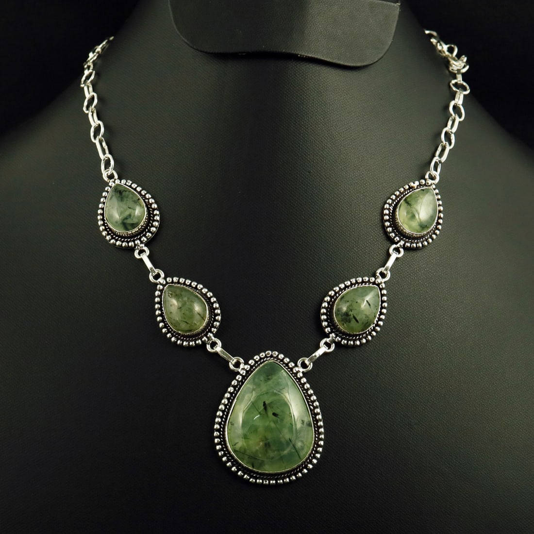 Natural Prehnite Sterling Silver Plated Handmade Necklace: Product ID: 260730115256 Product - Handmade Silver Plated Necklace Metal - 92.5 Sterling Silver Plated Necklace Length - 18 Inch Gemstone - Prehnite Gemstone Origin - South Africa Gemstone Shape - Pea