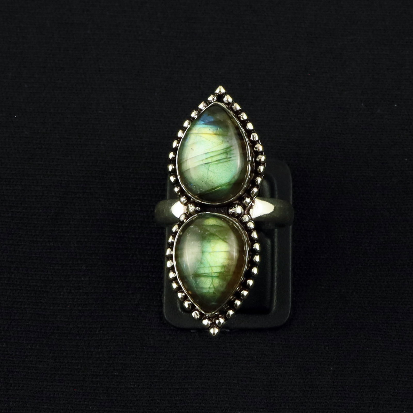 Natural Labradorite Sterling Silver Plated Handmade Ring - 7.5MM: Product ID: 260610144656 Product - Handmade Silver Plated Ring Metal - 92.5 Sterling Silver Plated Ring Size - 7.5MM Gemstone - Labradorite Gemstone Origin - Canada Gemstone Size - 10X14 MM ( 2 Stone 