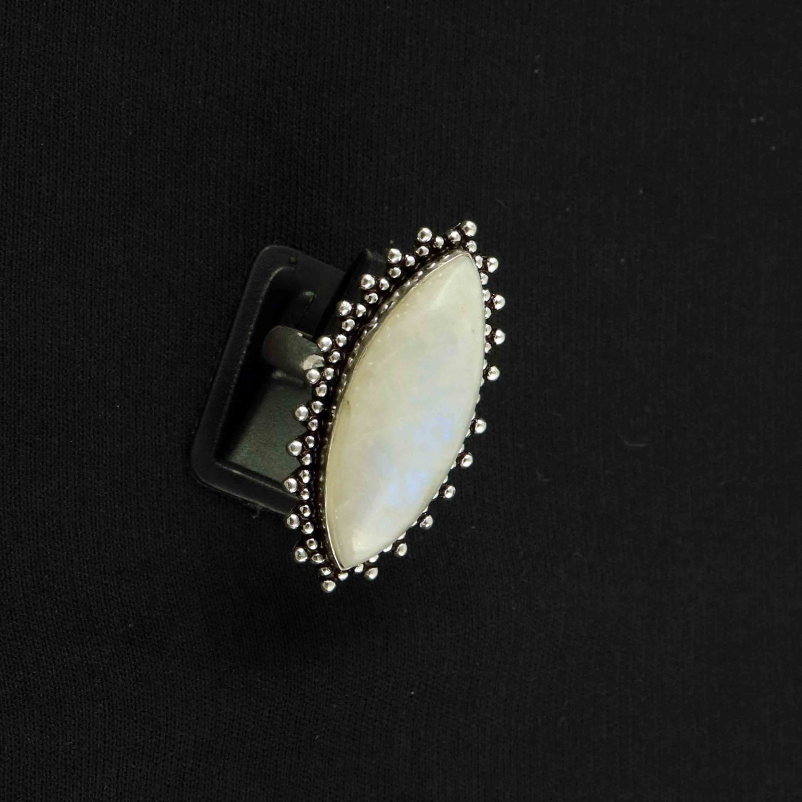 Natural Rainbow Moonstone Sterling Silver Plated Handmade Ring - 8.5MM: Product ID: 260528150917 Product - Handmade Silver Plated Ring Metal - 92.5 Sterling Silver Plated Ring Size - 8.5MM Gemstone - Rainbow Moonstone Gemstone Origin - India Gemstone Size - 3.5X1.5 CM Gem