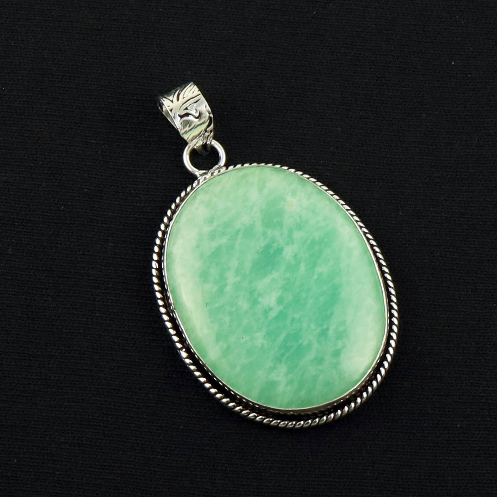 Natural Amazonite Sterling Silver Plated Handmade Pendant: Product ID: 260619170754 Product - Handmade Silver Plated Pendant Metal - 92.5 Sterling Silver Plated Pendant Size - 4x3 CM Gemstone - Amazonite Gemstone Origin - Brazil Gemstone Shape - Oval Pendant 