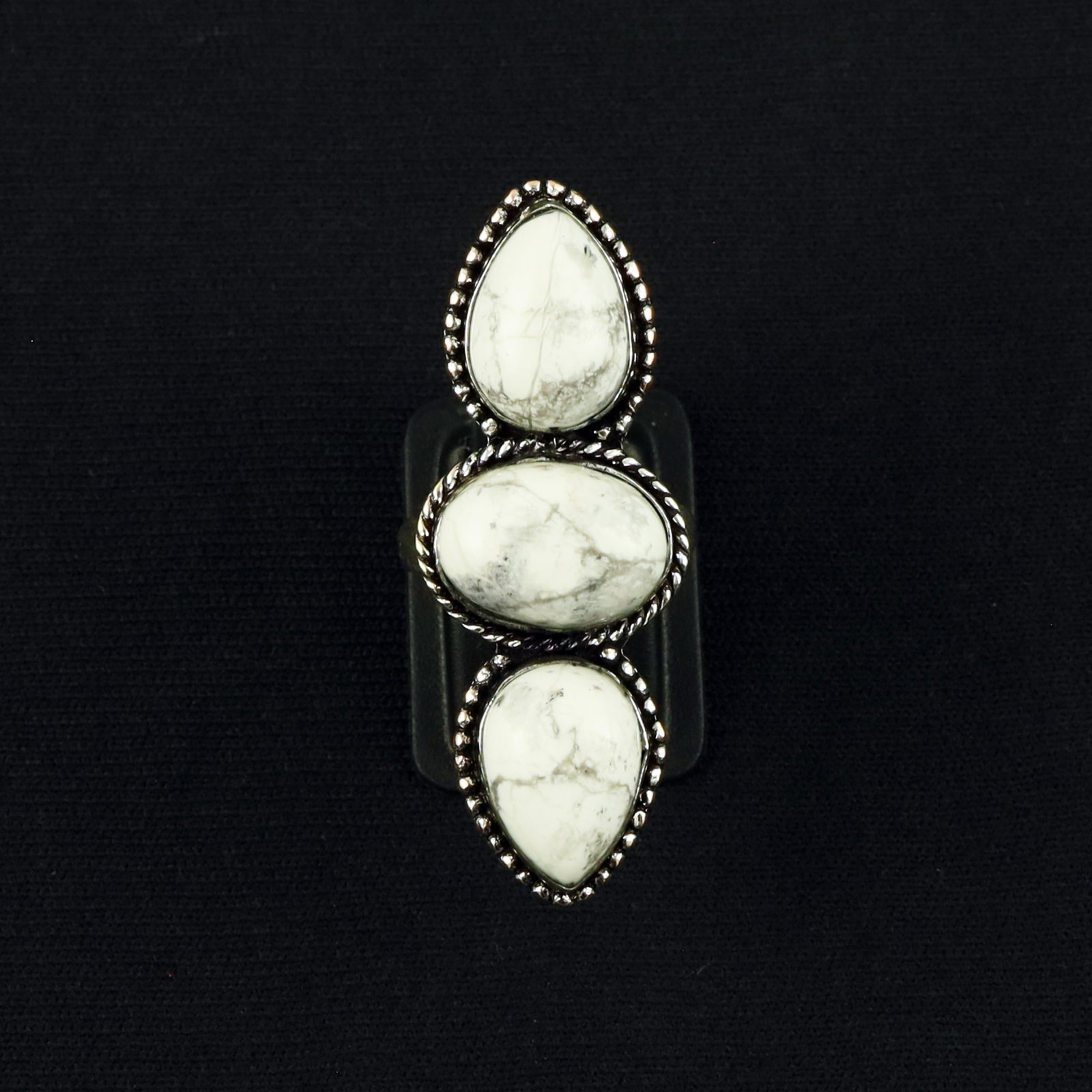 Natural Howlite Sterling Silver Plated Handmade Ring - 6MM: Product ID: 260610145719 Product - Handmade Silver Plated Ring Metal - 92.5 Sterling Silver Plated Ring Size - 6MM Gemstone - Howlite Gemstone Origin - Canada Gemstone Size - 10X14 MM ( 3 Stone ) Gems