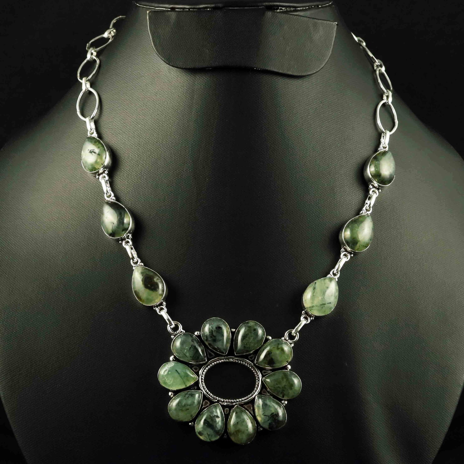 Natural Prehnite Sterling Silver Plated Handmade Choker Necklace: Product ID: 260523125351 Product - Handmade Silver Plated Necklace Metal - 92.5 Sterling Silver Plated Necklace Length - 18 Inch Gemstone - Prehnite Gemstone Size - 10X14 MM ( 10 Stone ) 12 X16 ( 6 St