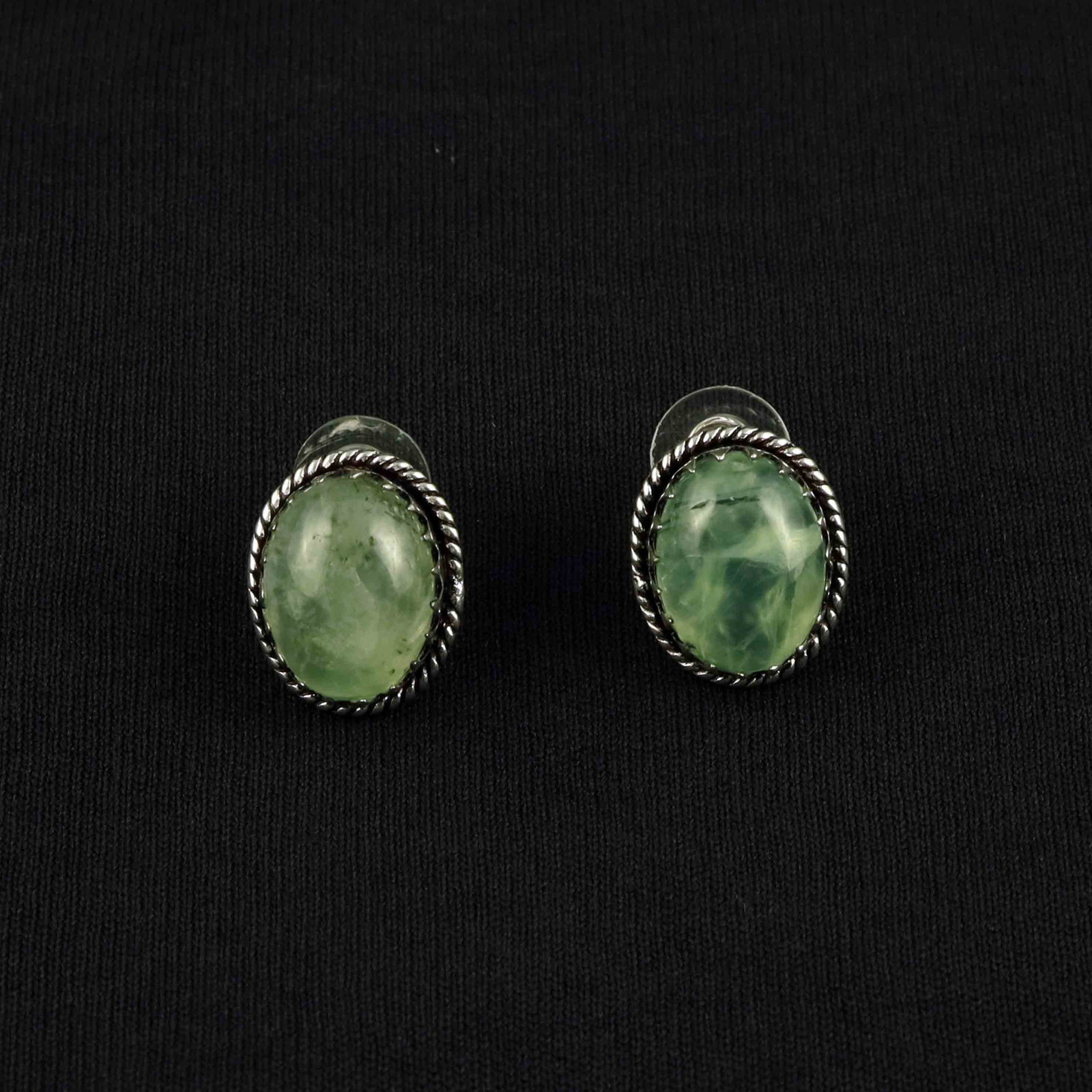 Natural Prehnite Sterling Silver Plated Handmade Stud Earring: Product ID: 260522164101 Product - Handmade Silver Plated Stud Earring Metal - 92.5 Sterling Silver Plated Earring Type - Stud Gemstone - Prehnite Gemstone Origin - South Africa Gemstone Size - 12X16 