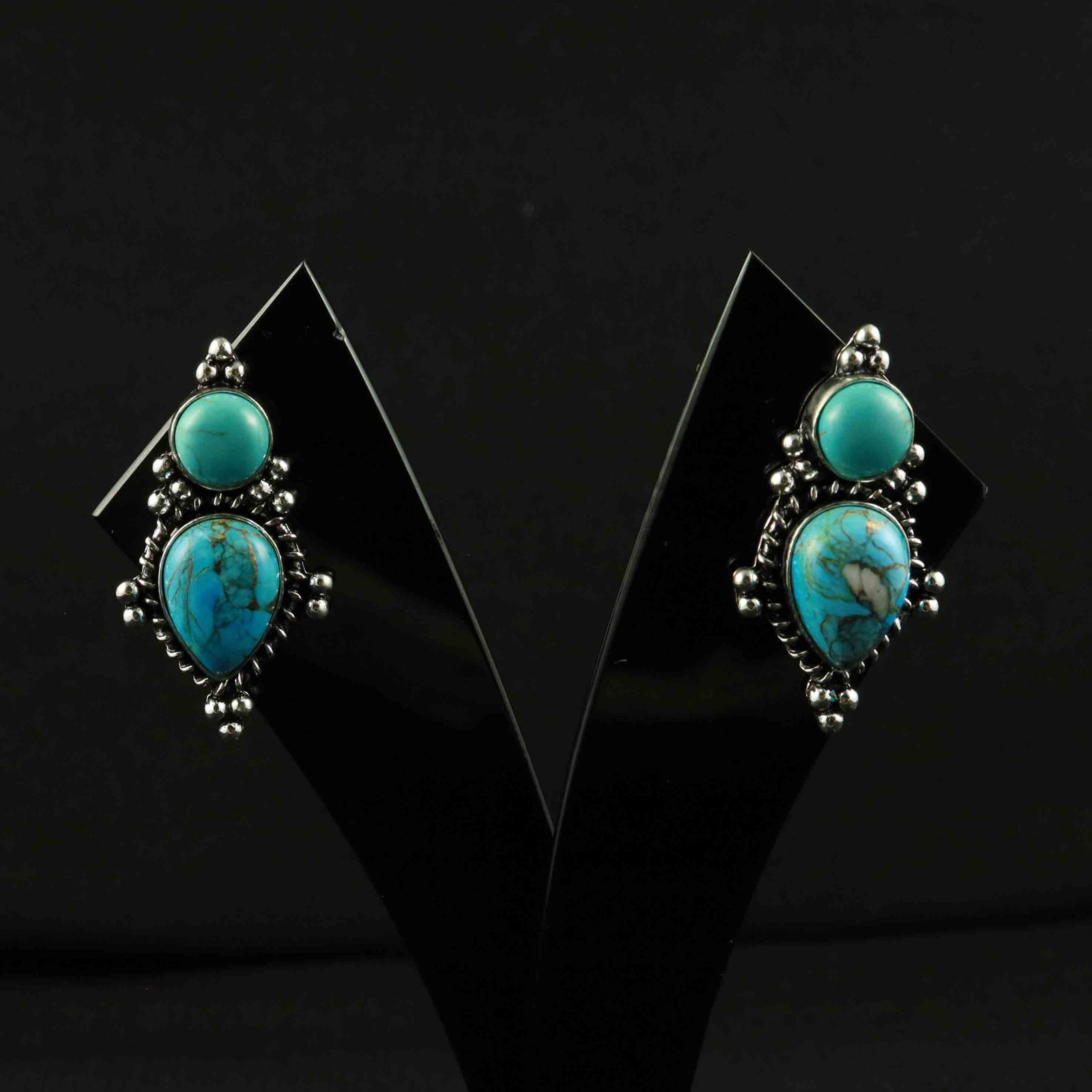 Natural Turquoise Sterling Silver Plated Handmade Stud Earring: Product ID: 260522121027 Product - Handmade Silver Plated Stud Earring Metal - 92.5 Sterling Silver Plated Earring Type - Stud Gemstone - Turquoise Gemstone Origin - Tibet Gemstone Size - 10X14 MM ( 2