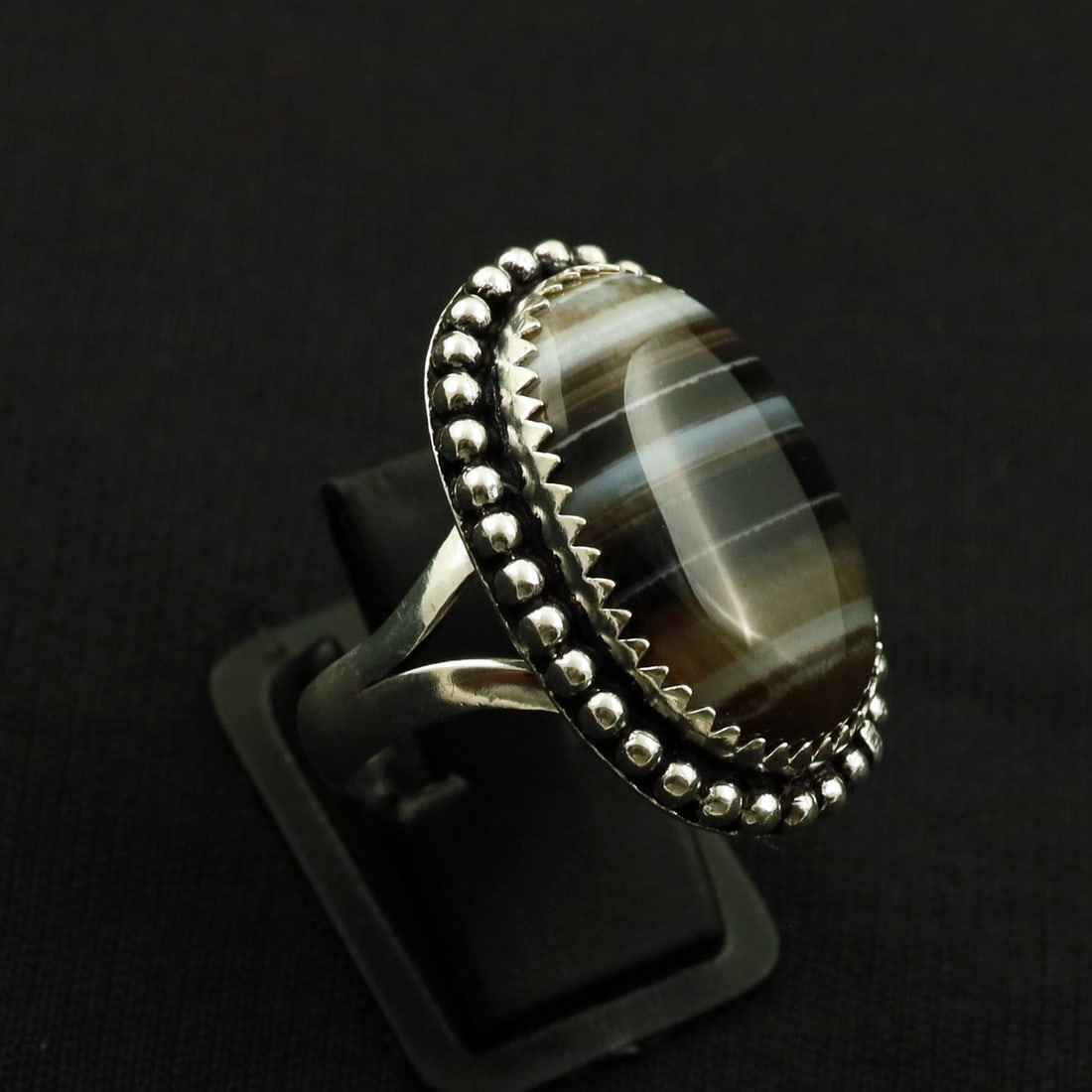 Natural Sulemani Hakik 2 Micron Sterling Silver Plated Handmade Ring - 8.5MM: Product ID: 260729125218 Product - Handmade Silver Plated Ring Metal - 92.5 2 Micron Sterling Silver Plated Ring Size - 8.5MM Gemstone - Sulemani Hakik (Black Agate) Gemstone Origin - India Gemstone S