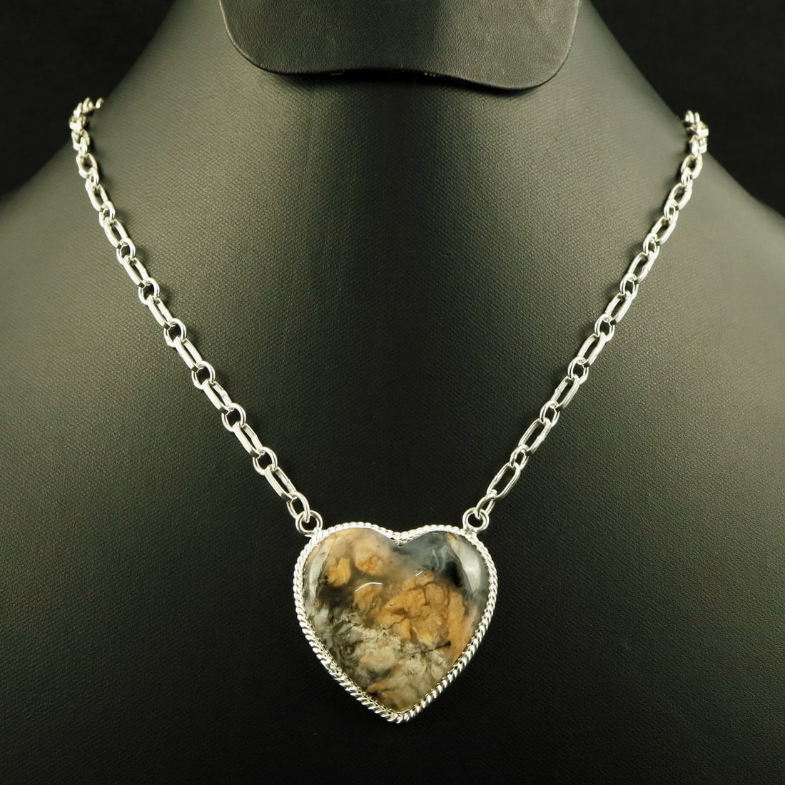 Natural Maligano jasper 2 Micron Sterling Silver Plated Handmade Heart Necklace: Product ID: 260728171002 Product - Handmade Silver Plated Pendant Necklace Metal - 92.5 2 Micron Sterling Silver Plated Necklace Pendant Length - 18 Inch Gemstone - Maligano jasper Gemstone Origin - I