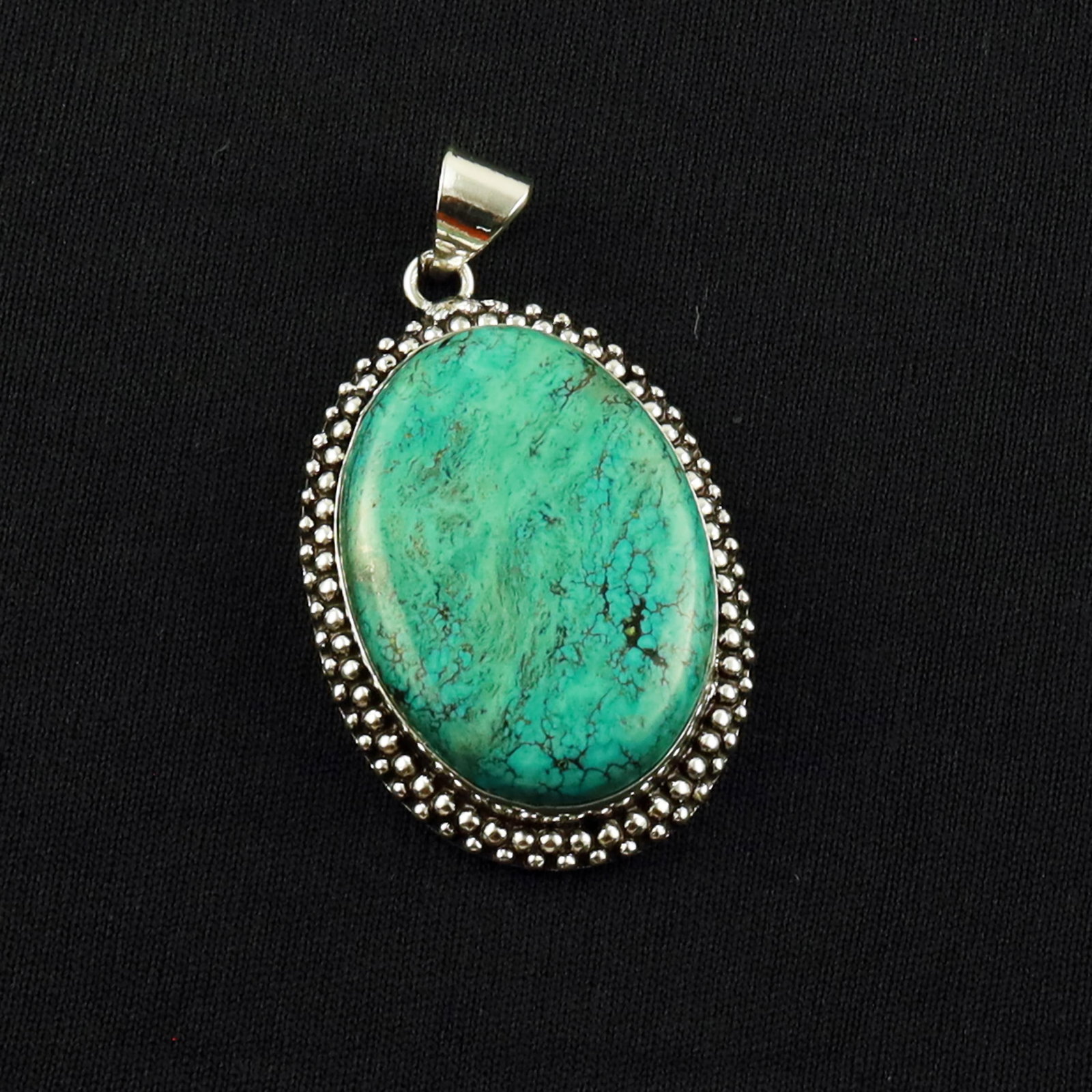 Natural Turquoise Sterling Silver Plated Handmade Pendant: Product ID: 260701140915 Product - Handmade Silver Plated Pendant Metal - 92.5 Sterling Silver Plated Pendant Size - 3.5x2.5 CM Gemstone - Turquoise Gemstone Origin - Tibet Gemstone Shape - Oval Penda