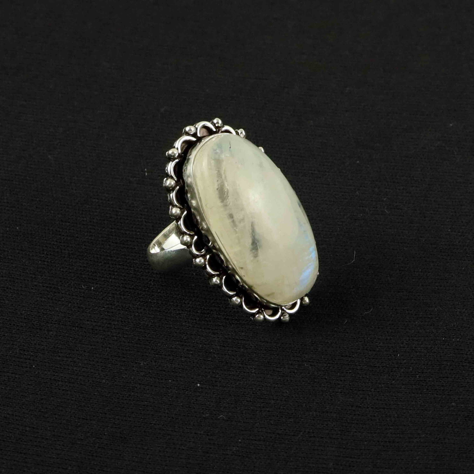 Natural Rainbow Moonstone Sterling Silver Plated Handmade Ring - 8MM: Product ID: 260528145956 Product - Handmade Silver Plated Ring Metal - 92.5 Sterling Silver Plated Ring Size - 8MM Gemstone - Rainbow Moonstone Gemstone Origin - India Gemstone Size - 3.5X2 CM Gemston
