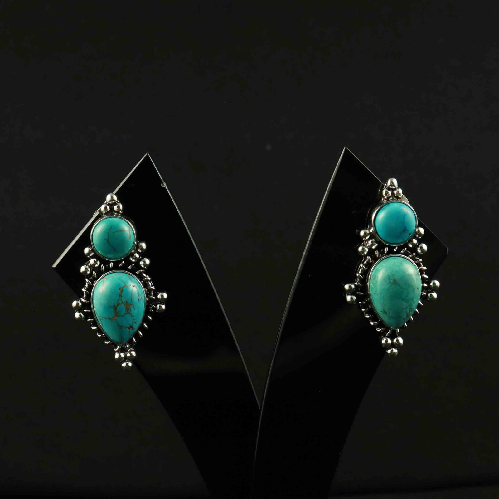 Natural Turquoise Sterling Silver Plated Handmade Stud Earring: Product ID: 260522120745 Product - Handmade Silver Plated Stud Earring Metal - 92.5 Sterling Silver Plated Earring Type - Stud Gemstone - Turquoise Gemstone Origin - Tibet Gemstone Size - 10X14 MM ( 2