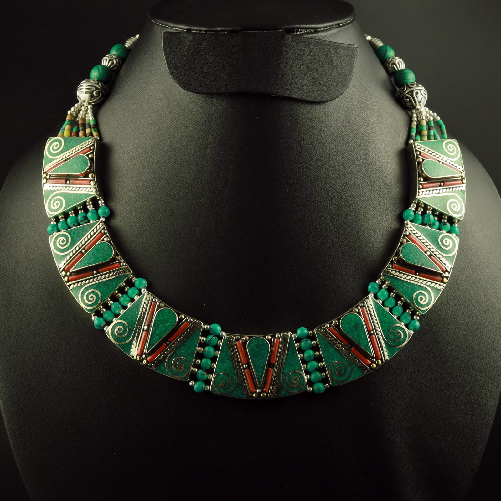 Tibetan Turquoise Handmade Designer Choker Necklace: Product ID: 260519120955 Product - Tibetan Handmade Necklace Gemstone - Natural Turquoise Necklace Length - 18 Inch Necklace Weight - 175 Gram Approx Metal - Brass & Copper mix Metal Origin - Nepal Co