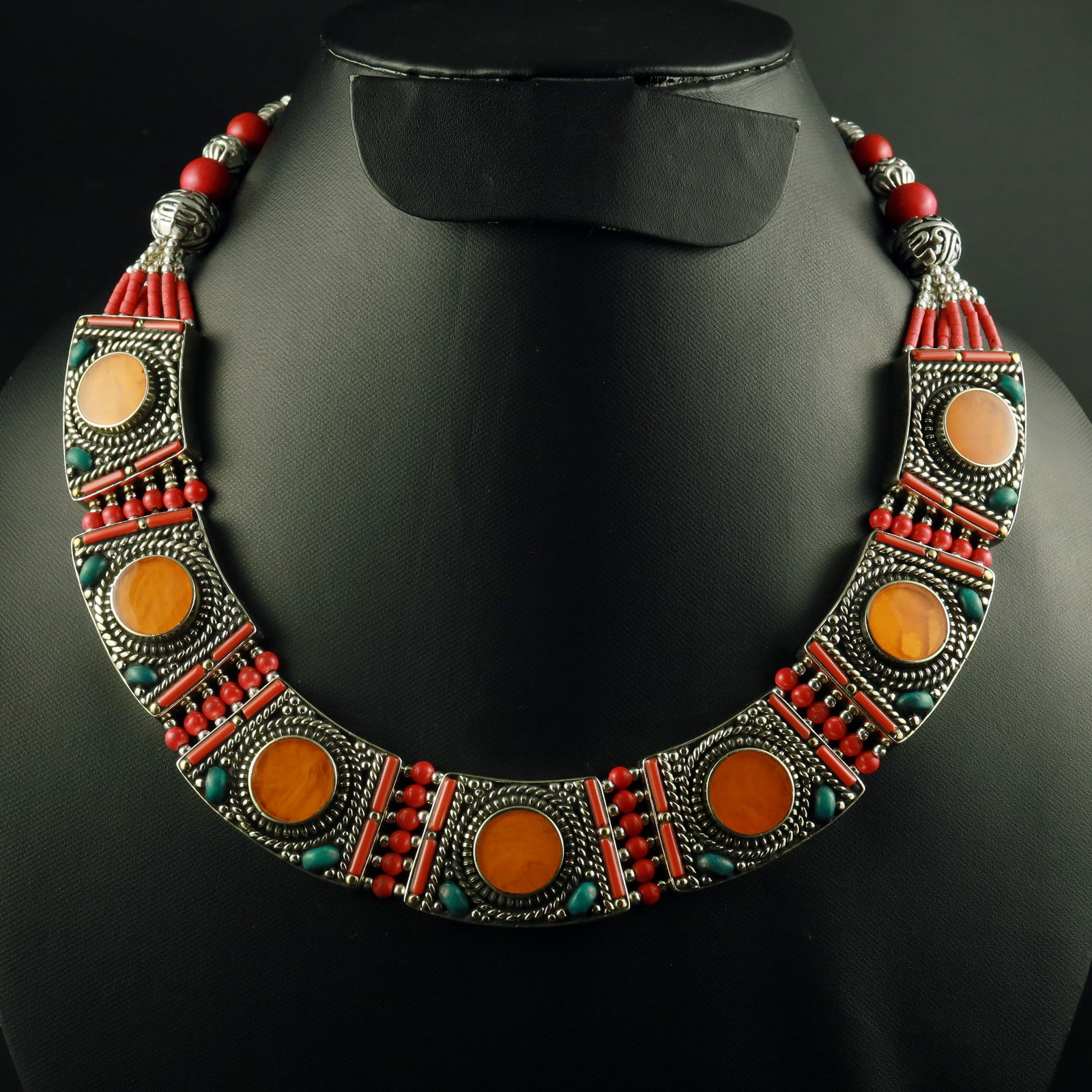 Tibetan Natural Red Coral Handmade Ethnic Choker Necklace: Product ID: 260518173938 Product - Tibetan Handmade Ethnic Necklace Gemstone - Natural Red Coral Necklace Length - 18 Inch Necklace Weight - 175 Gram Approx Metal - Brass & Copper mix Metal Origin - N