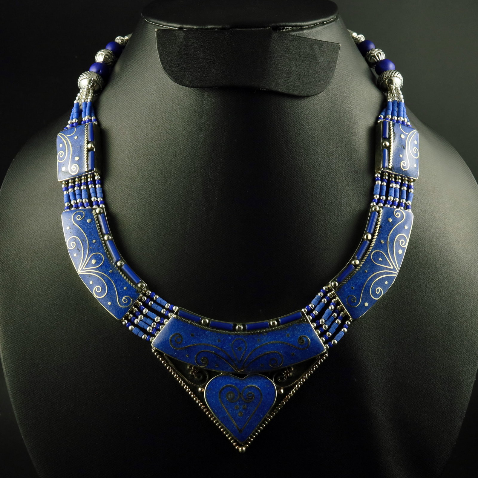 Natural Afghani Lapis Lazuli Handmade Designer Necklace: Product ID: 260518173022 Product - Tibetan Handmade Ethnic Necklace Gemstone - Natural Lapis Lazuli Necklace Length - 18 Inch Necklace Weight - 135 Gram Approx Metal - Brass & Copper mix Metal Origin 