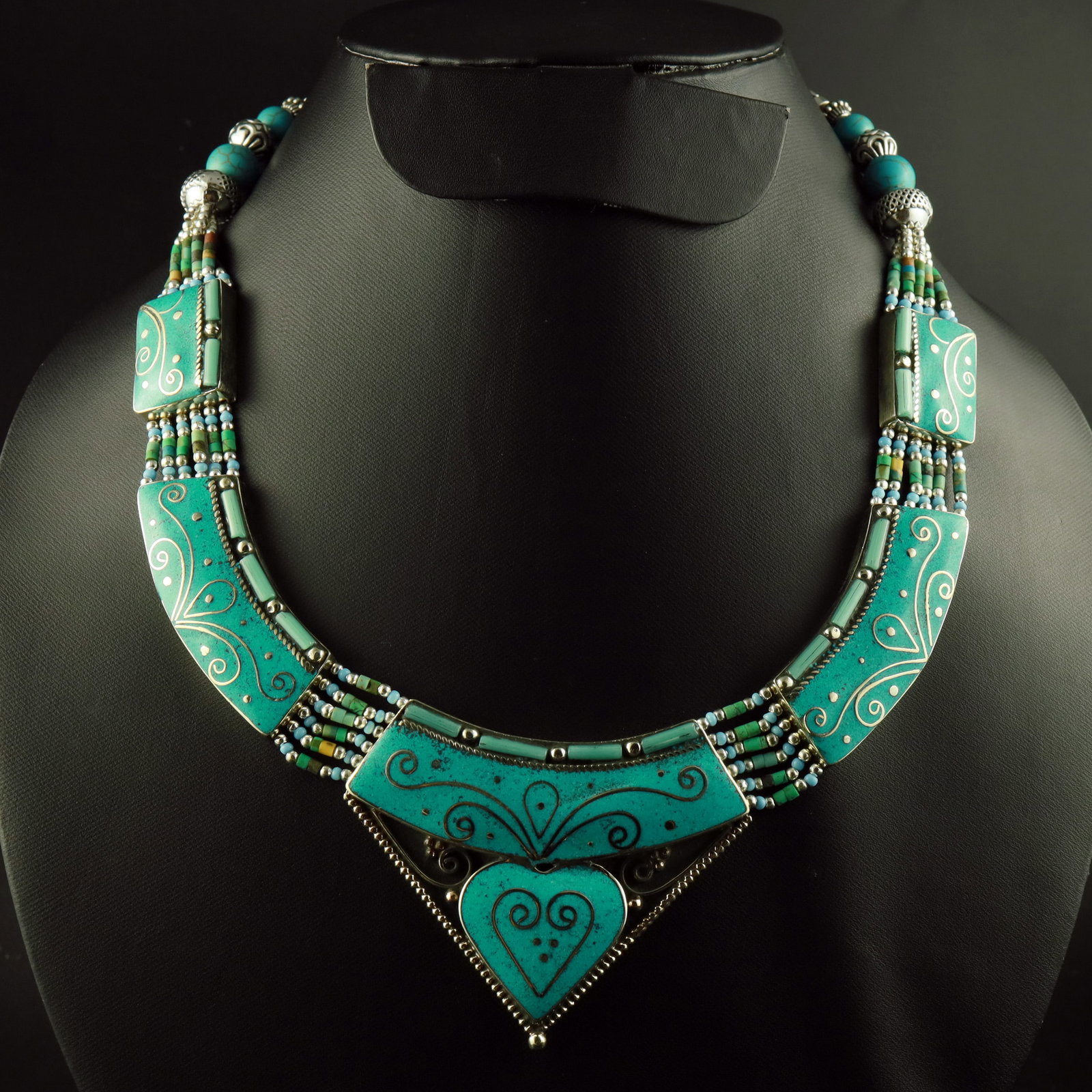 Tibetan Natural Turquoise Handmade Designer Boho Necklace: Product ID: 260518171656 Product - Tibetan Handmade Necklace Gemstone - Natural Turquoise Necklace Length - 18 Inch Necklace Weight - 135 Gram Approx Metal - Brass & Copper mix Metal Origin - Nepal Co