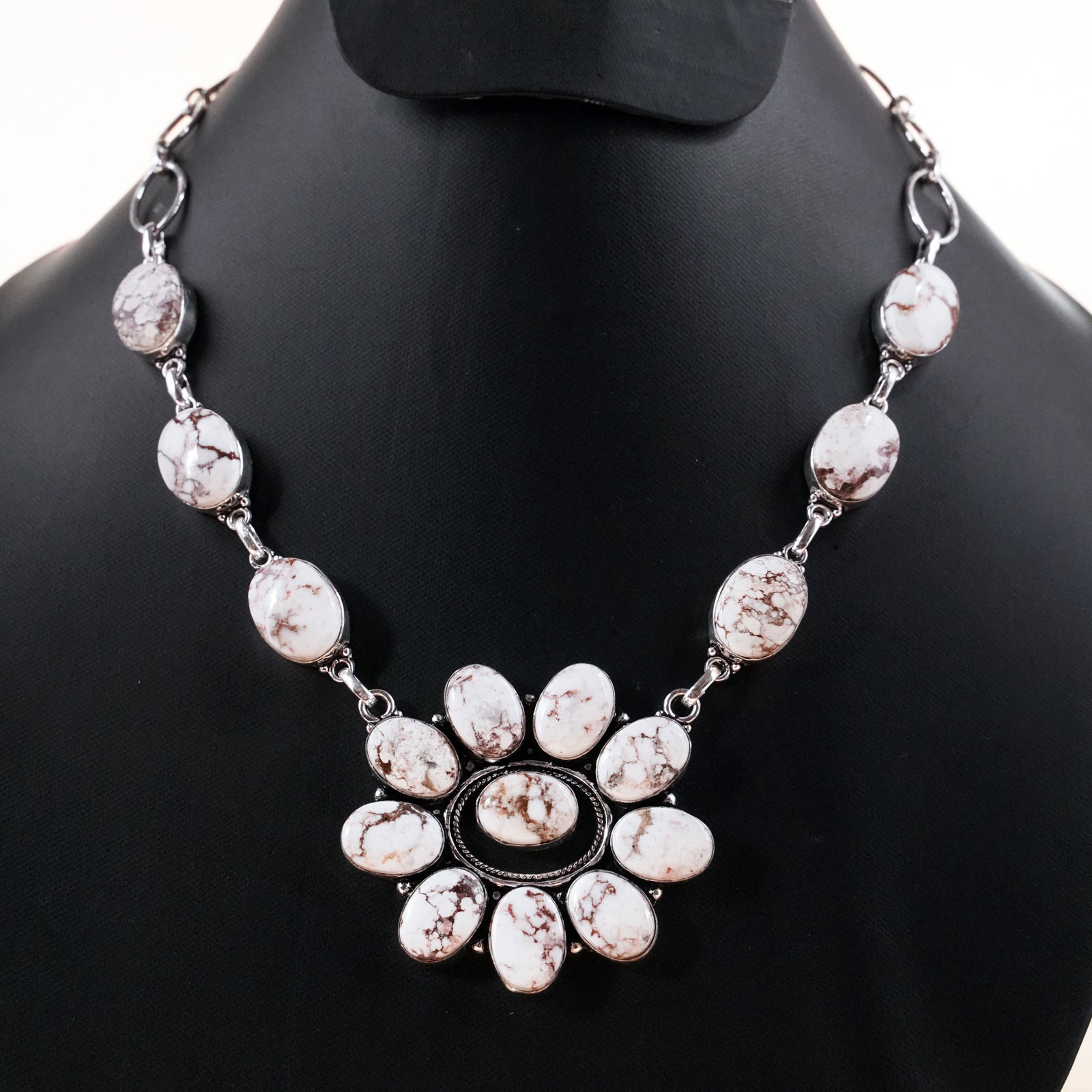 Natural Wild Horse Sterling Silver Plated Handmade Choker Necklace: Product ID: 260503132236 Product - Handmade Silver Plated Necklace Metal - 92.5 Sterling Silver Plated Necklace Length - 18 Inch Gemstone - Wild Horse Gemstone Size - 10X14 MM ( 10 Stone ), 12X16 MM (